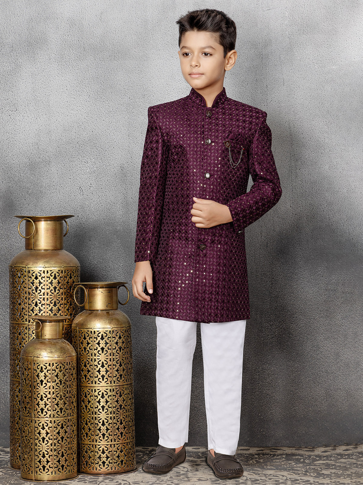 Classic wine silk wedding indowestern