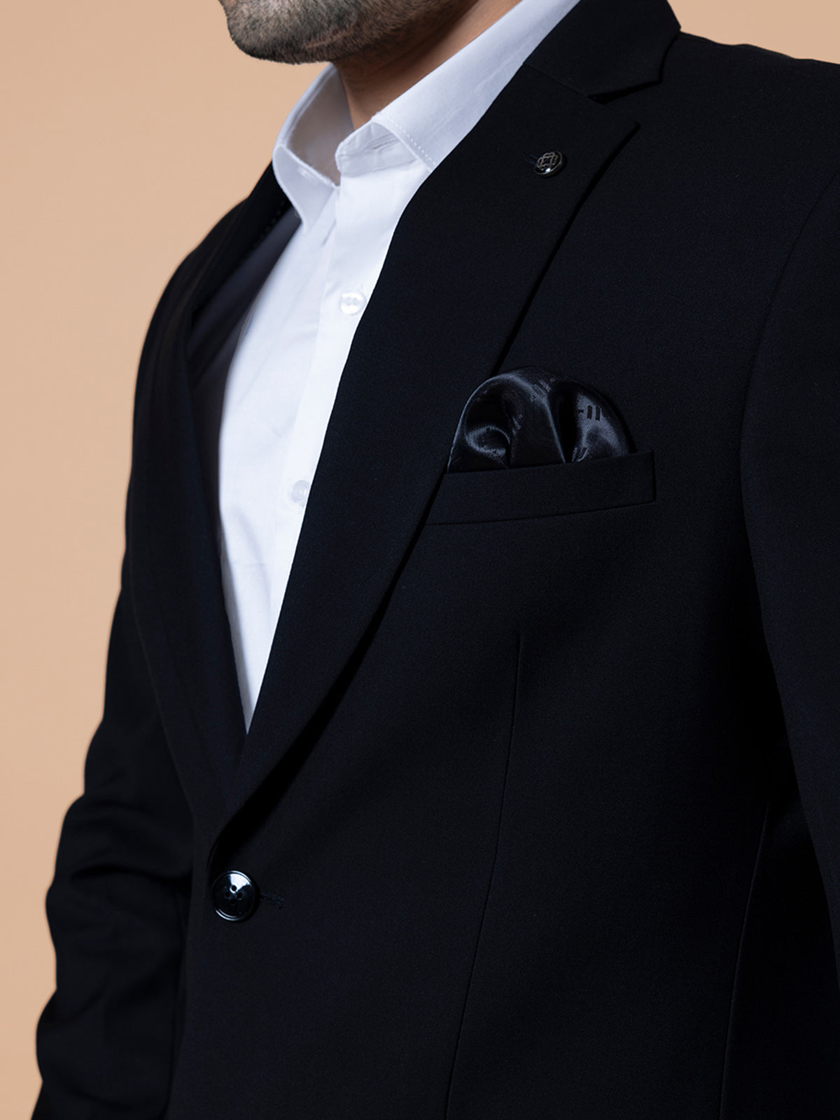 Classy black terry rayon solid coat suit
