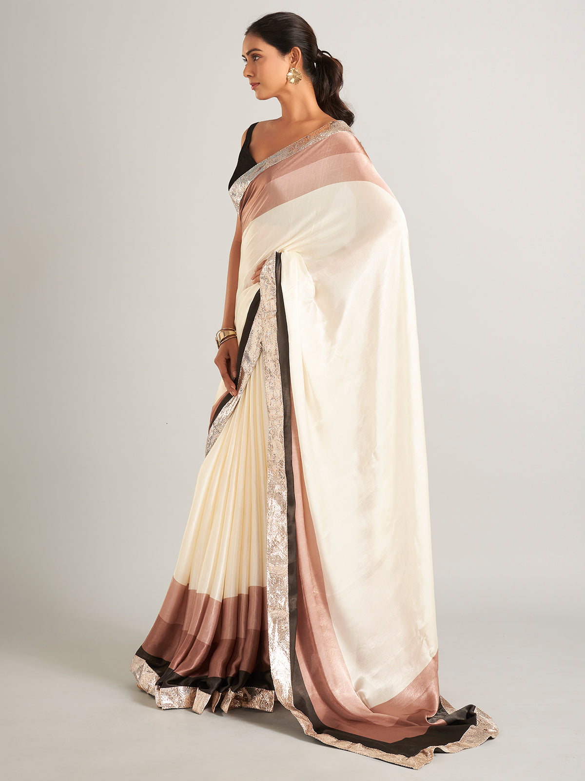 Classy masru silk saree in cream and brown