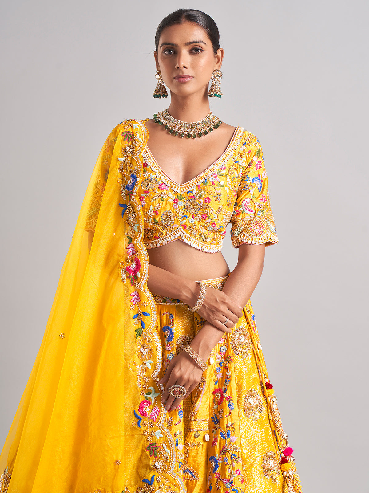 Classy mustard yellow silk lahenga choli