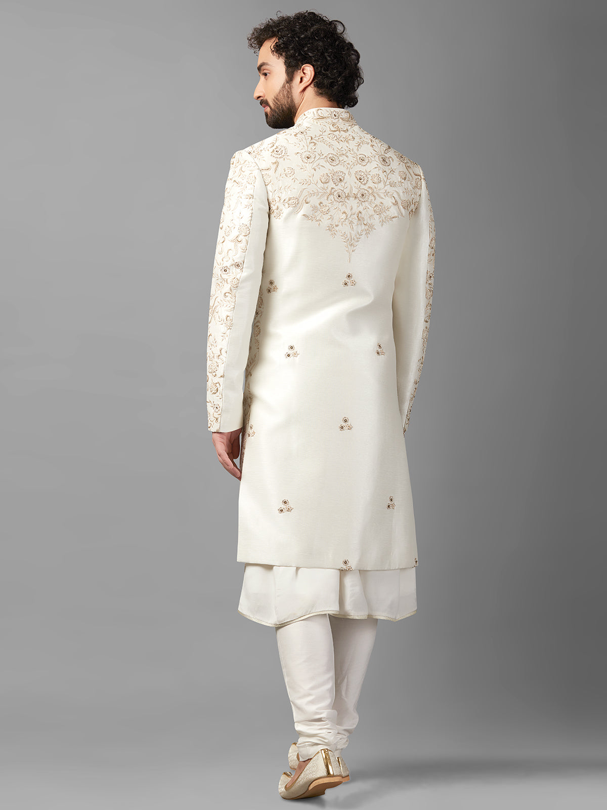 Classy off-white raw silk sherwani