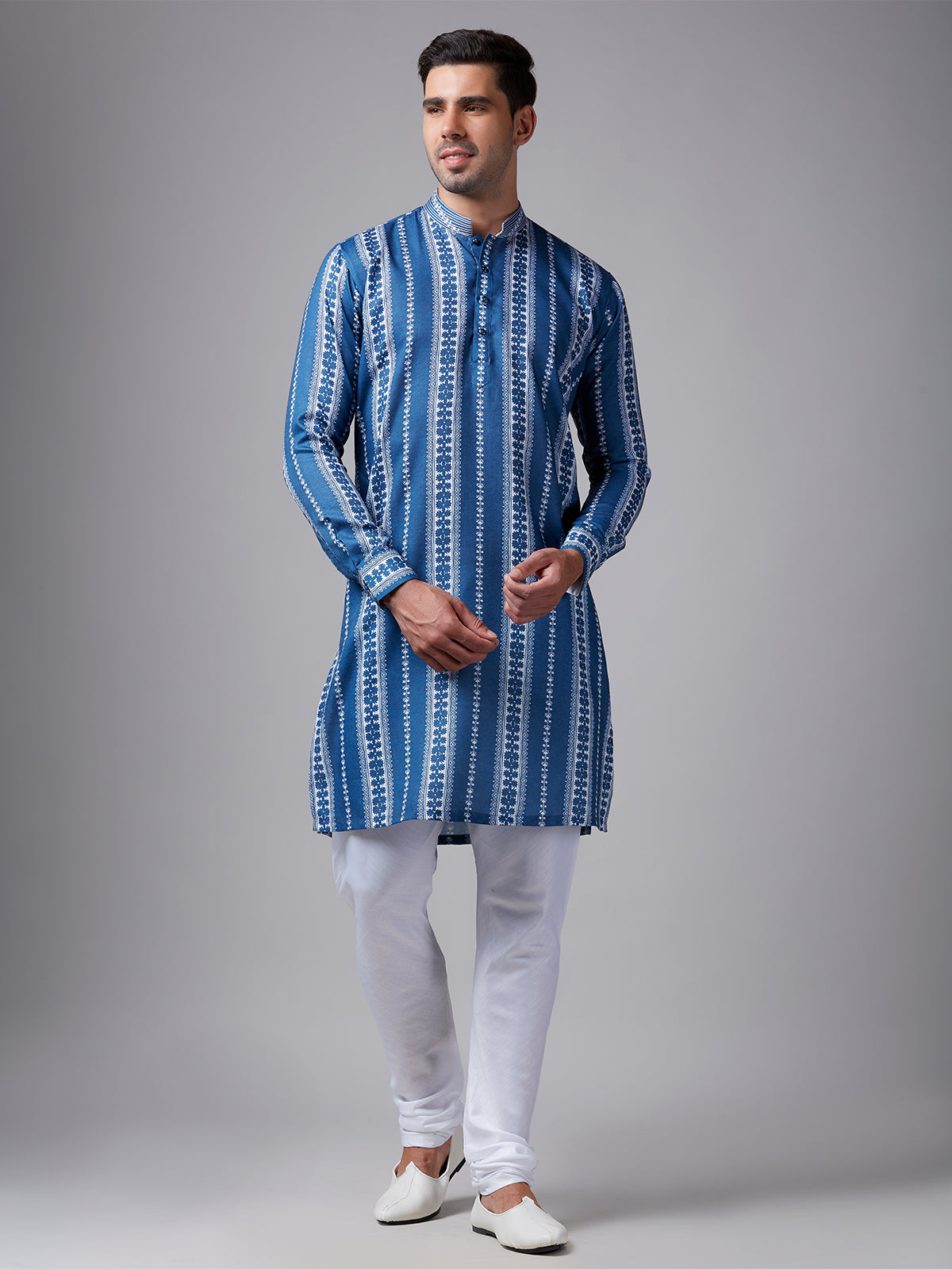 Classy printed blue cotton kurta suit