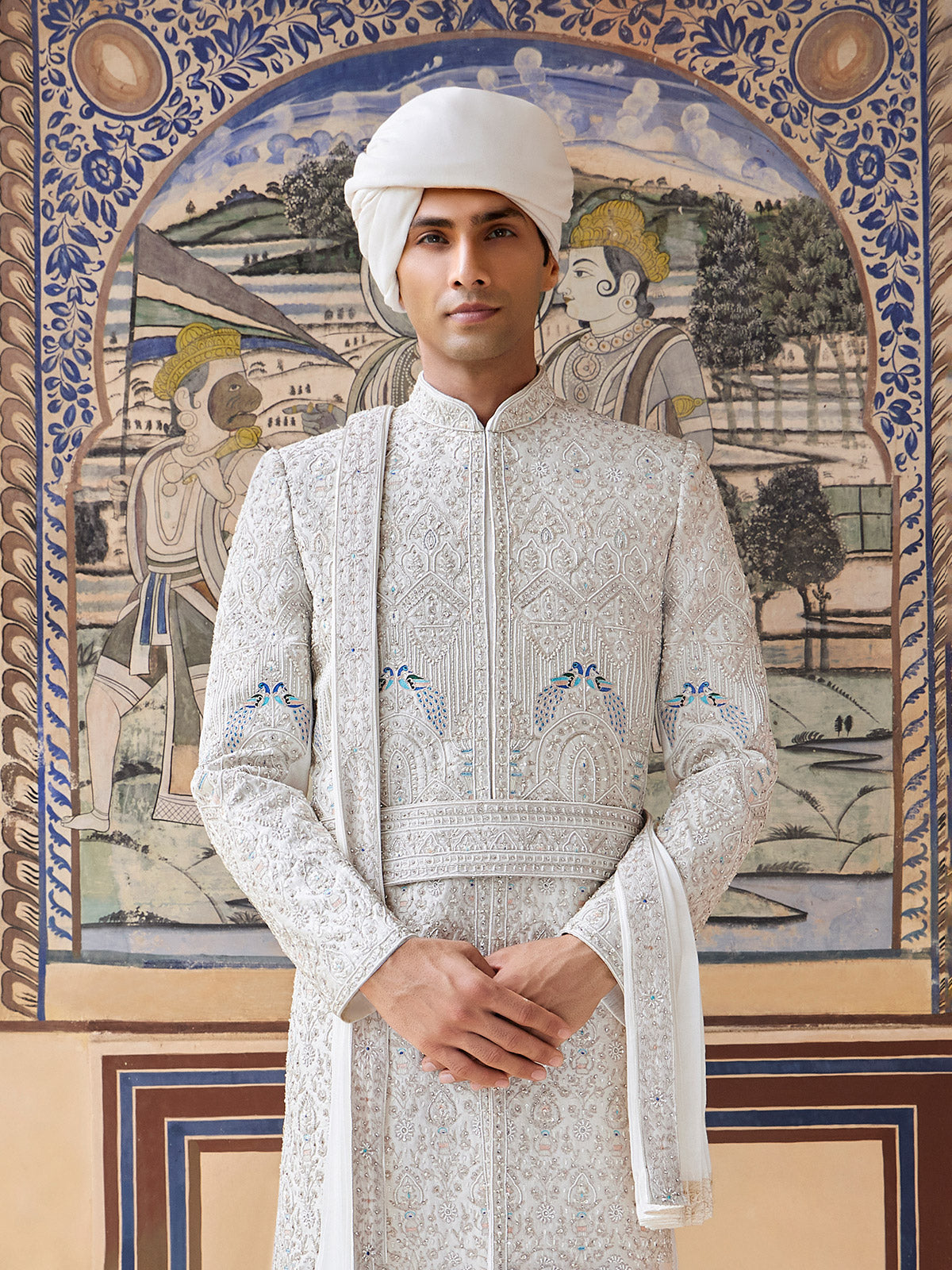 Classy white silk sherwani