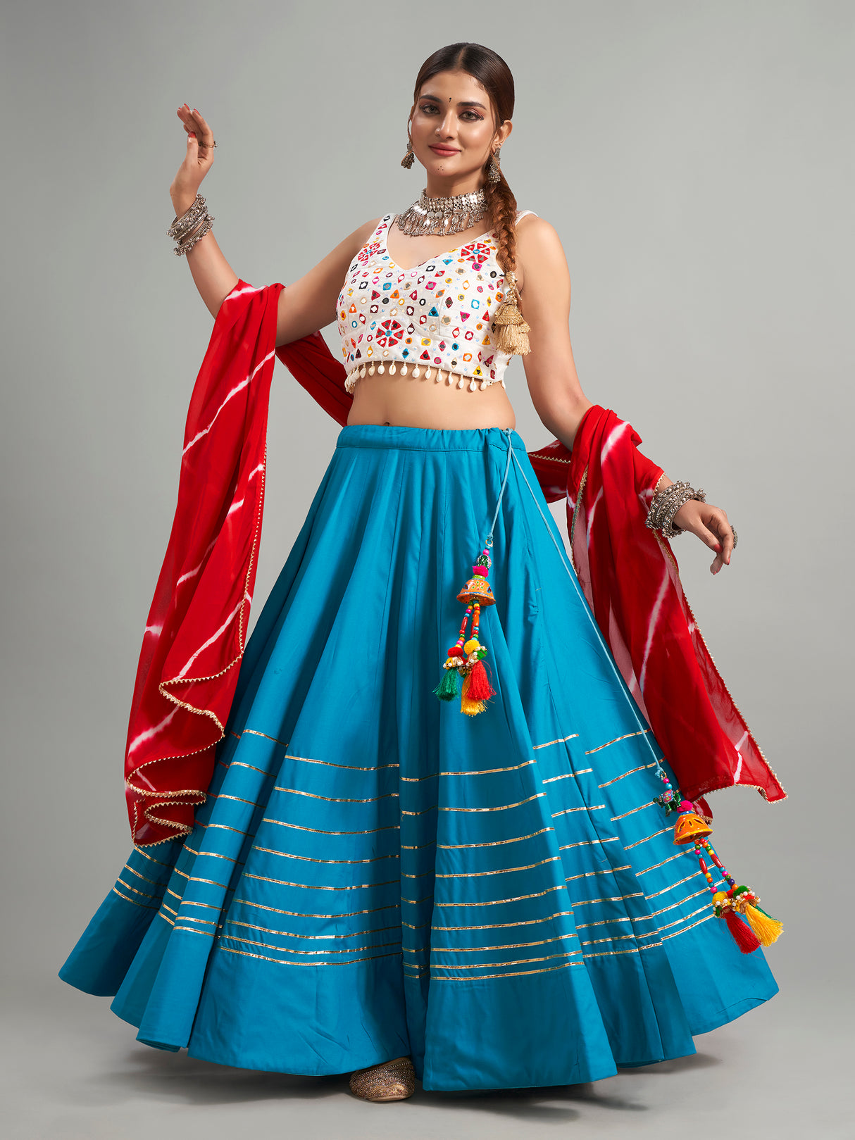 Cotton silk aqua lehenga choli