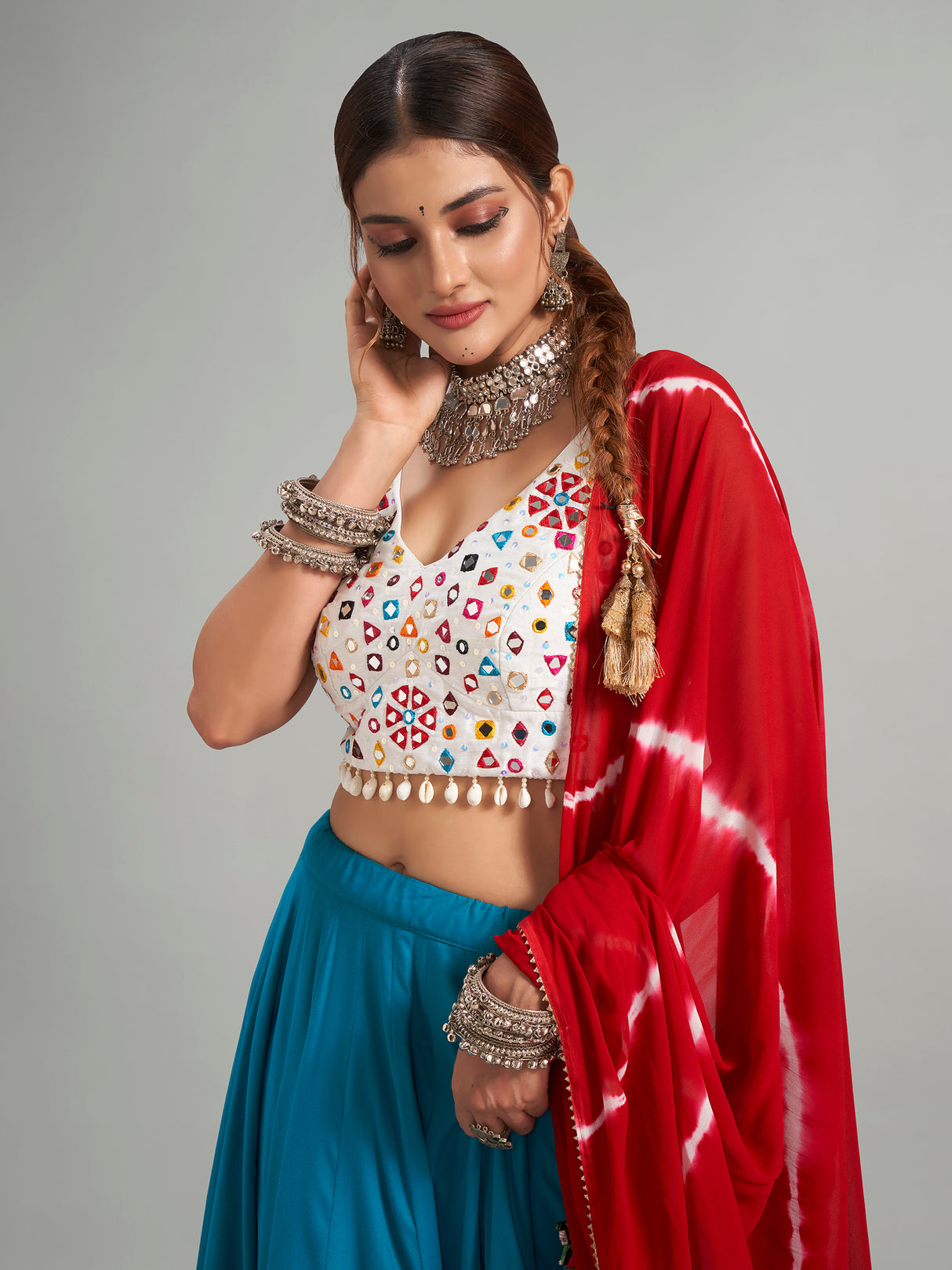 Cotton silk aqua lehenga choli