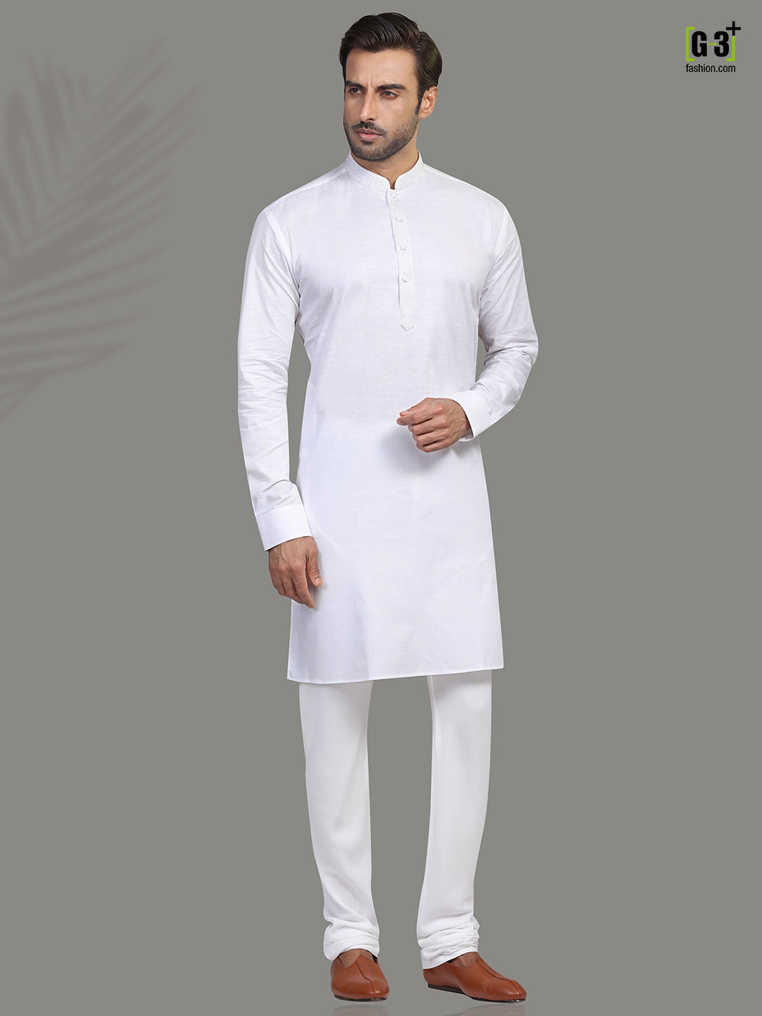 Cotton white full sleeve kurta suit