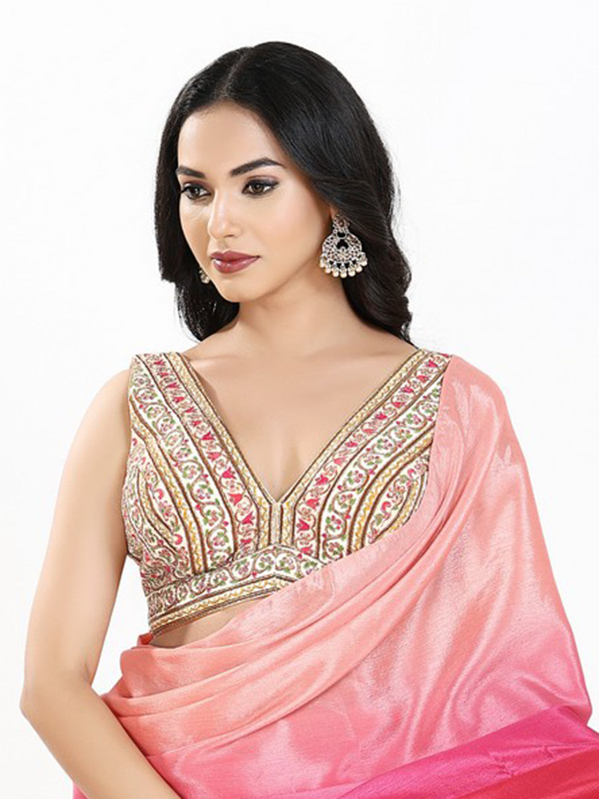 Cream georgette sleeveless blouse