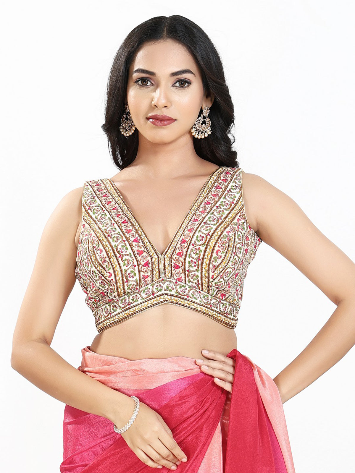 Cream georgette sleeveless blouse
