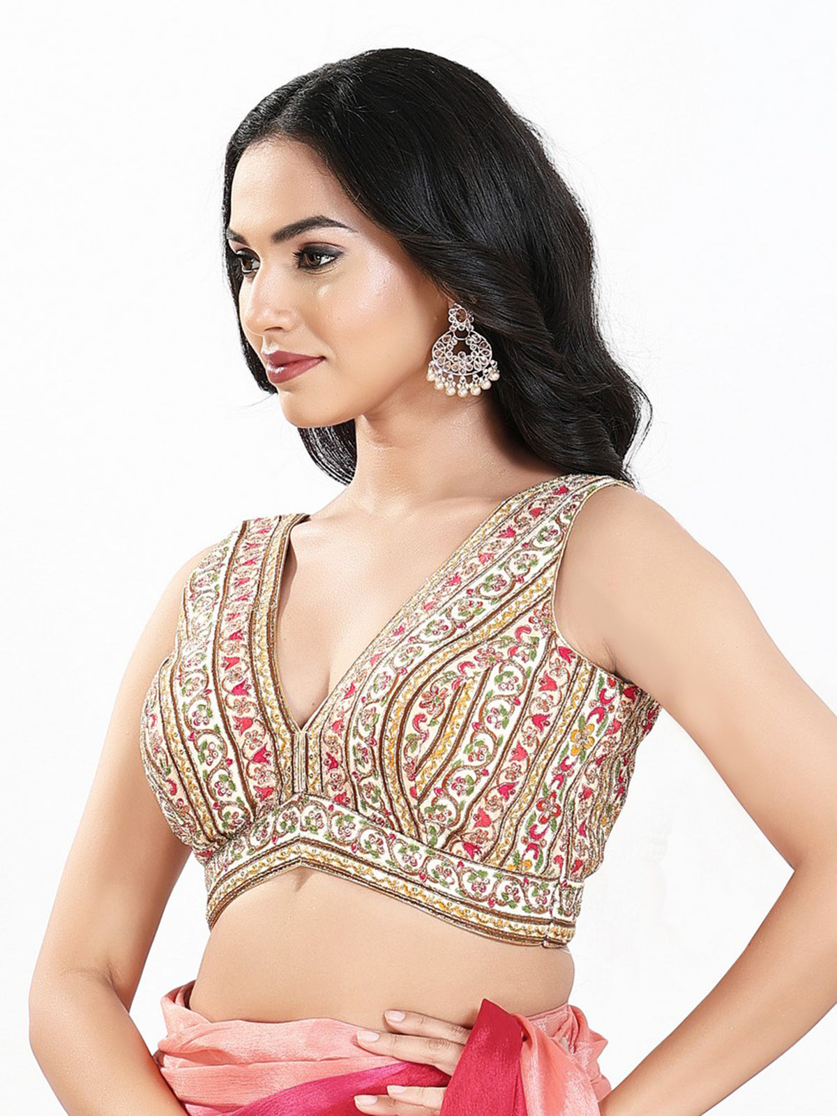 Cream georgette sleeveless blouse