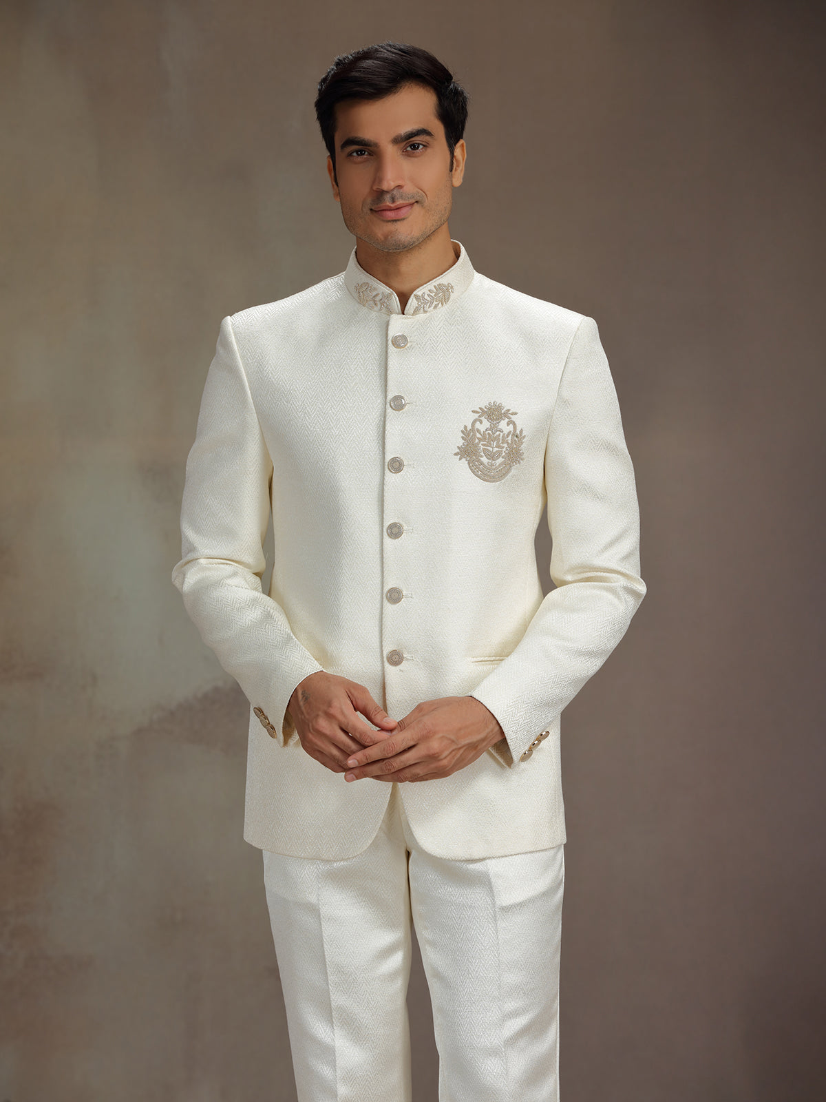 Cream silk premium jodhpuri suit
