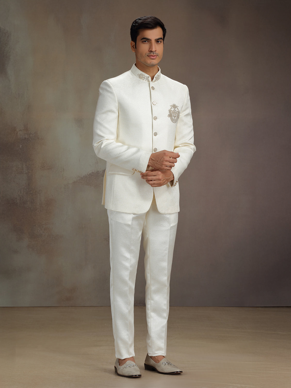 Cream silk premium jodhpuri suit