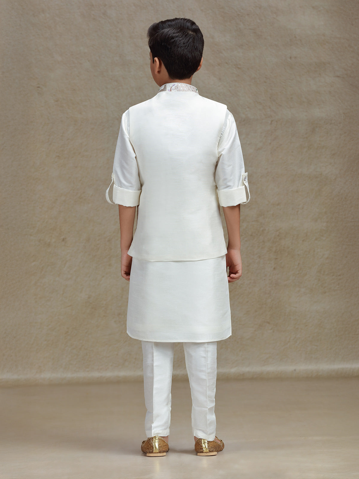 Cream silk waistcoat set for festive wear