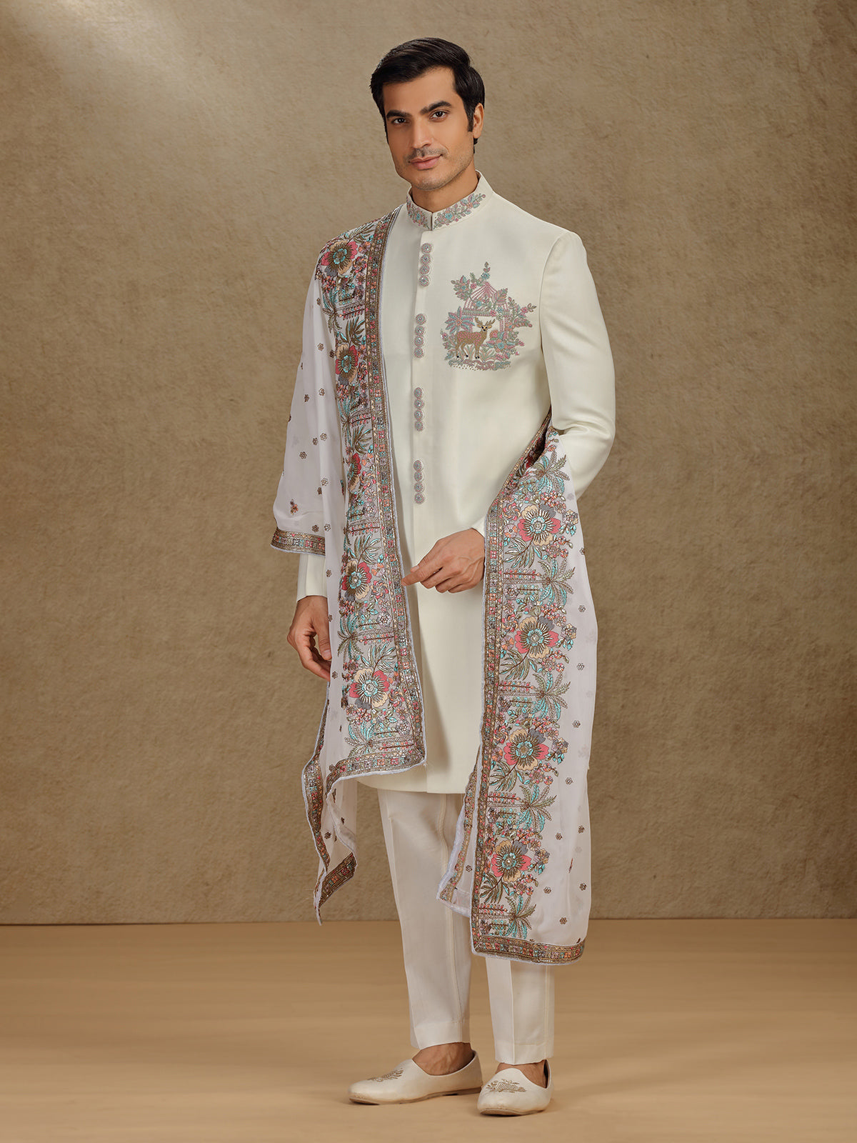 Cream terry rayon indo western with dupatta
