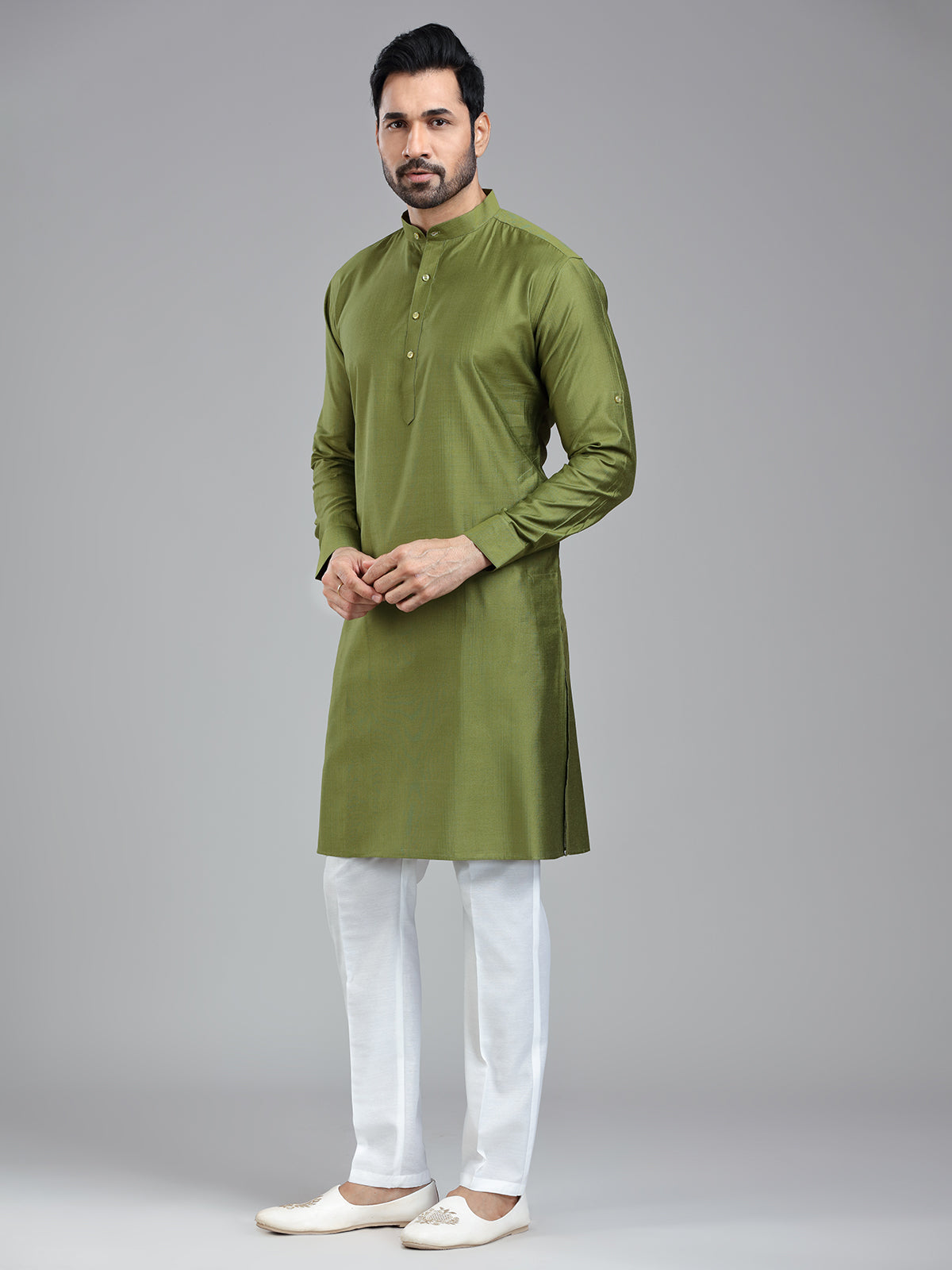 Dark olive simple festive wear kurta with pajama