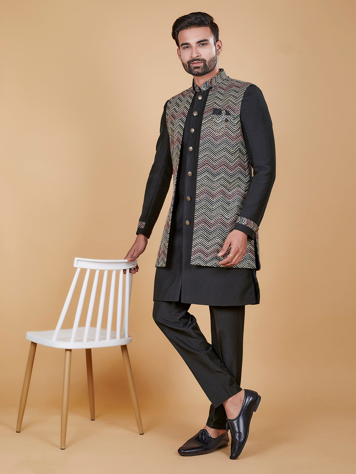 Dazzling black silk indowestern