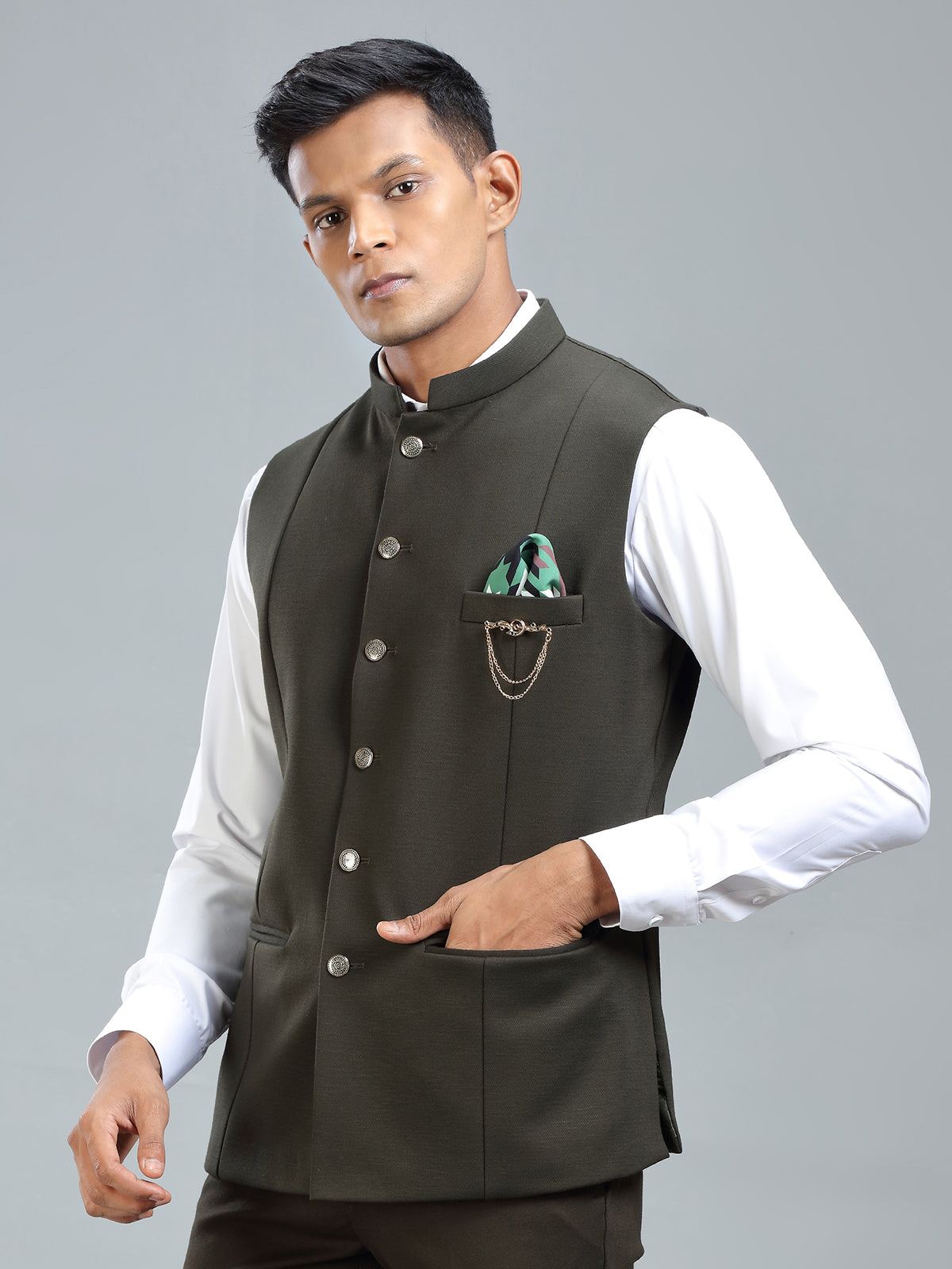 Earthy tone olive cool waistcoat for men