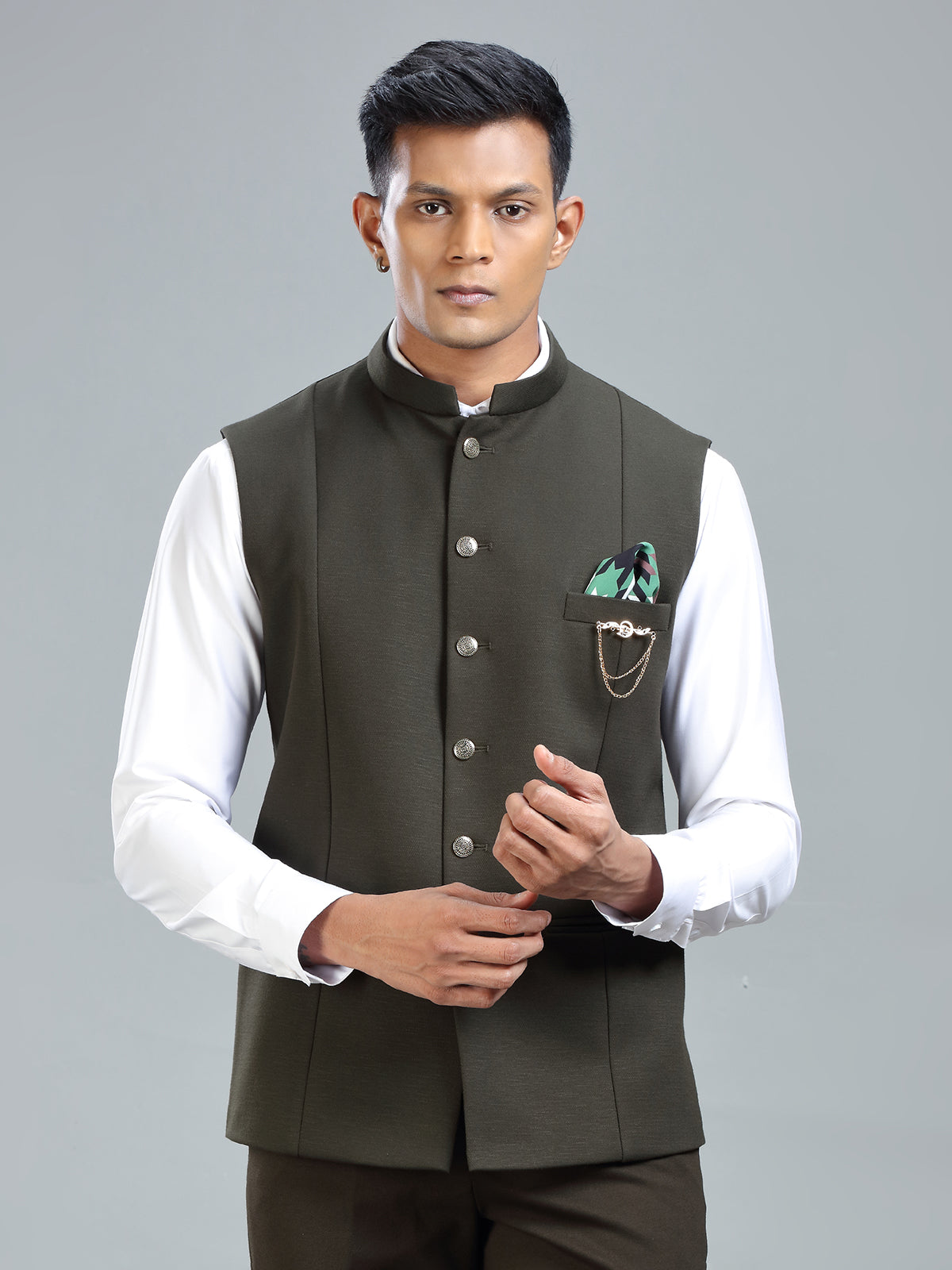 Earthy tone olive cool waistcoat for men