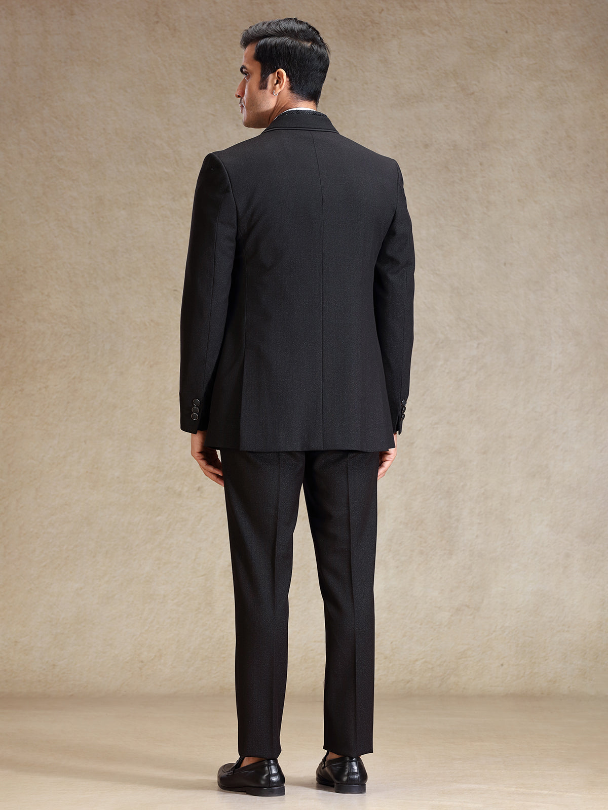 Elegant black terry rayon tuxedo 5 pcs suit for men