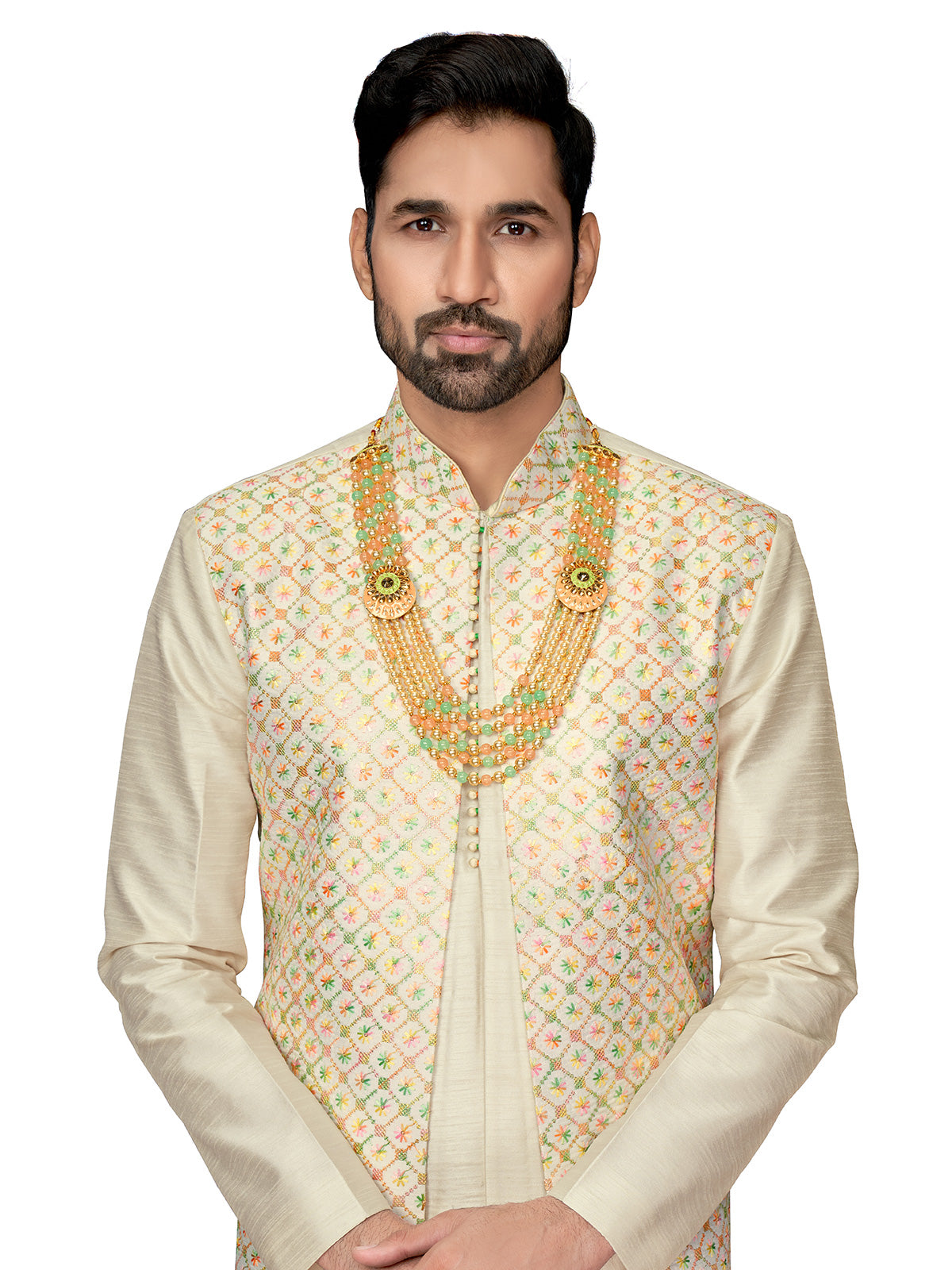 Elegant cream silk waistcoat set