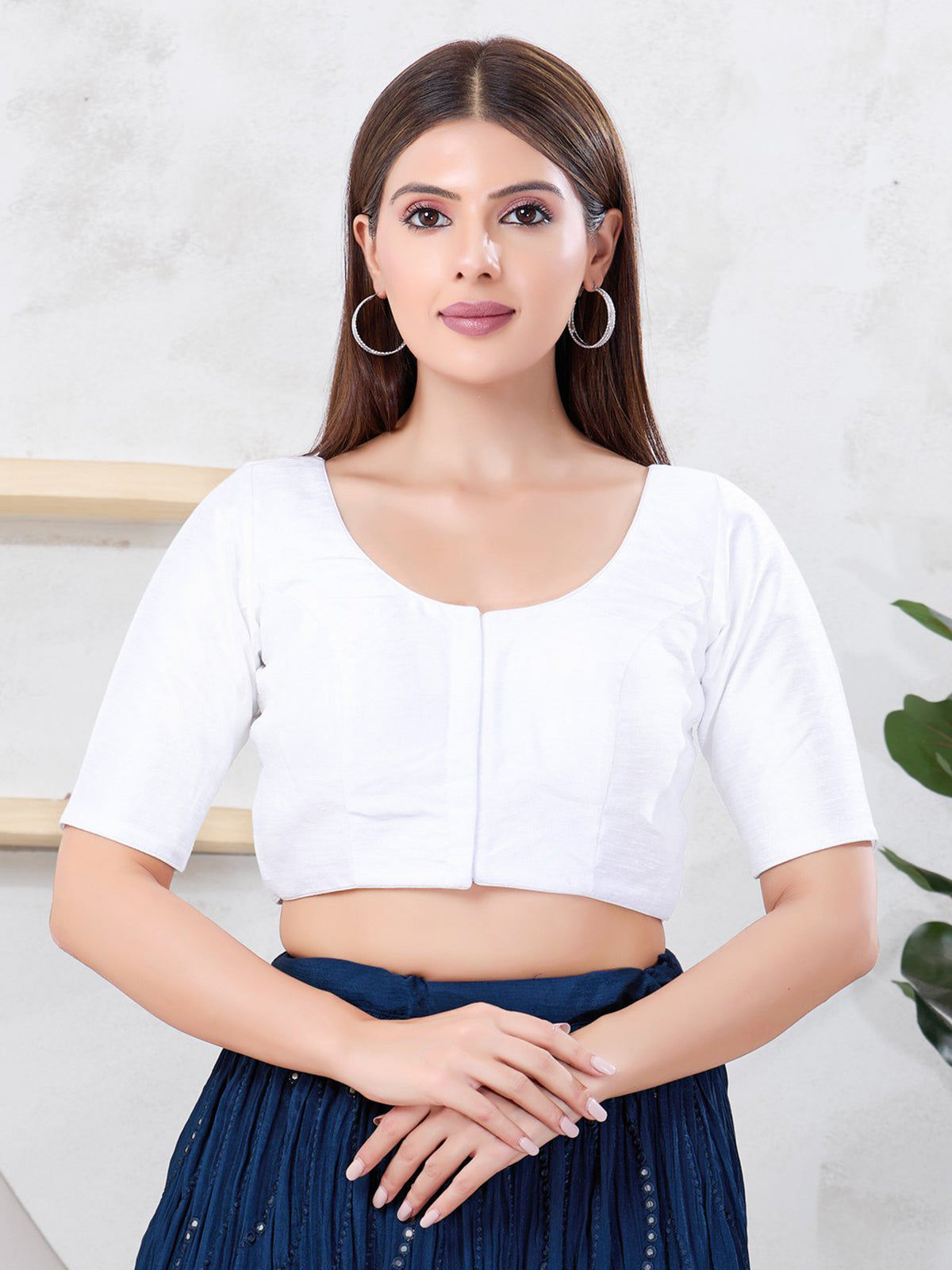 Elegant white dupion silk front open blouse