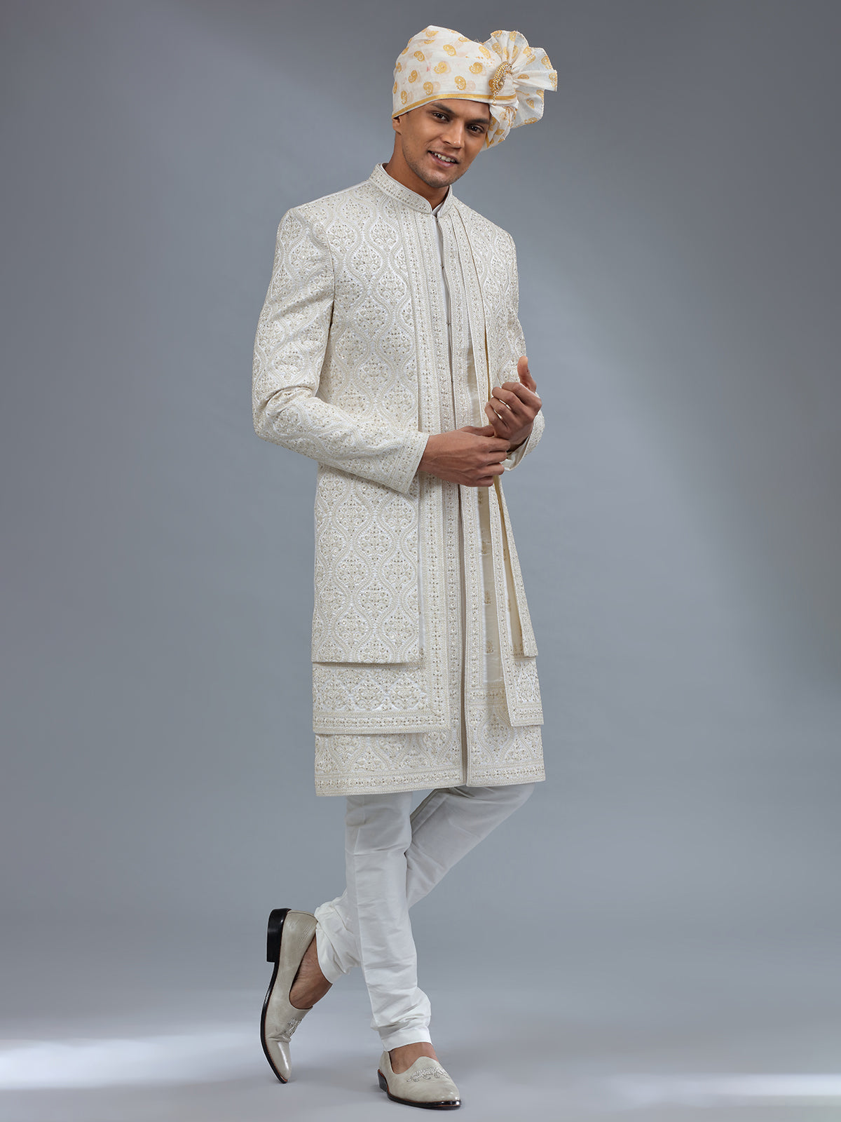 Elegant white jacket style sherwani