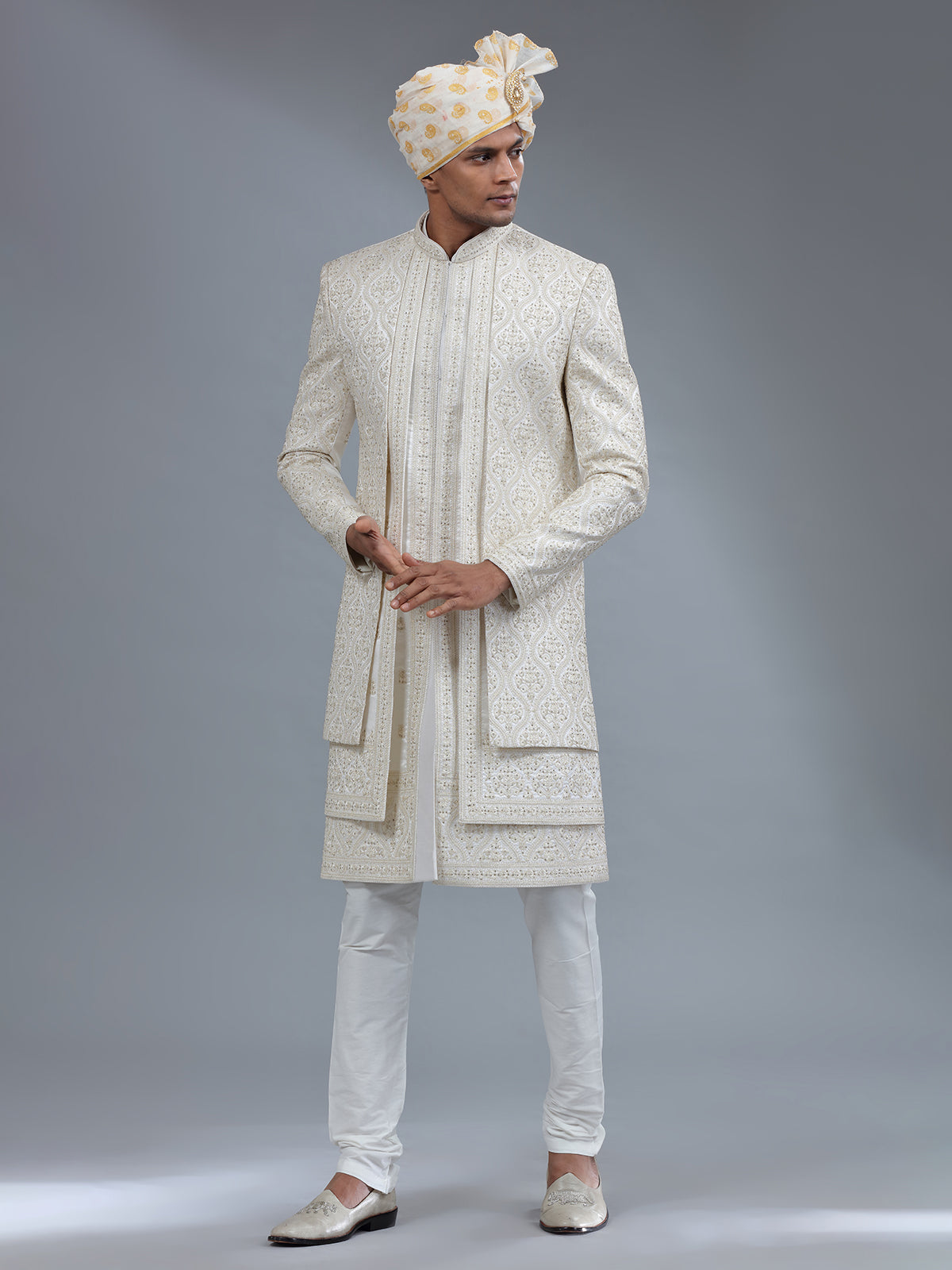 Elegant white jacket style sherwani