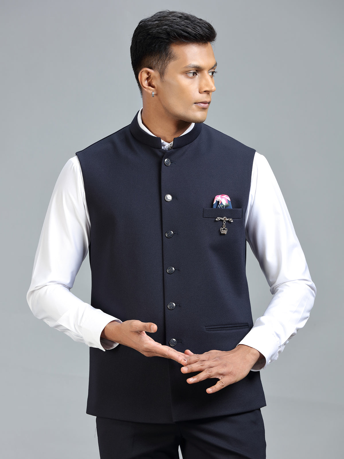 Festive style navy classic waistcoat for men