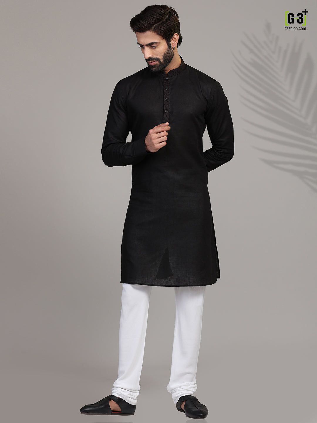 Festive wear black hue stand collar kurta suit