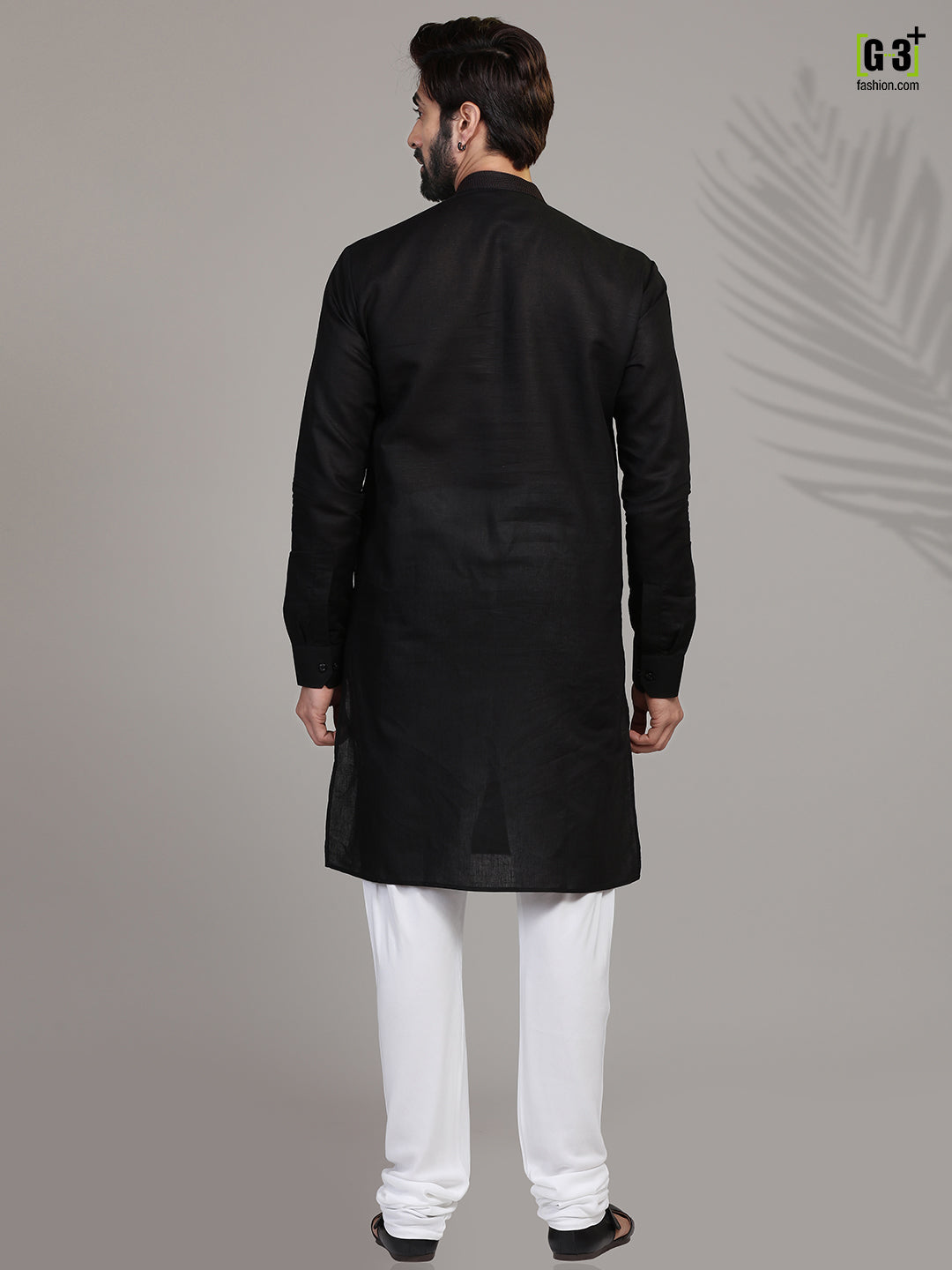 Festive wear black hue stand collar kurta suit