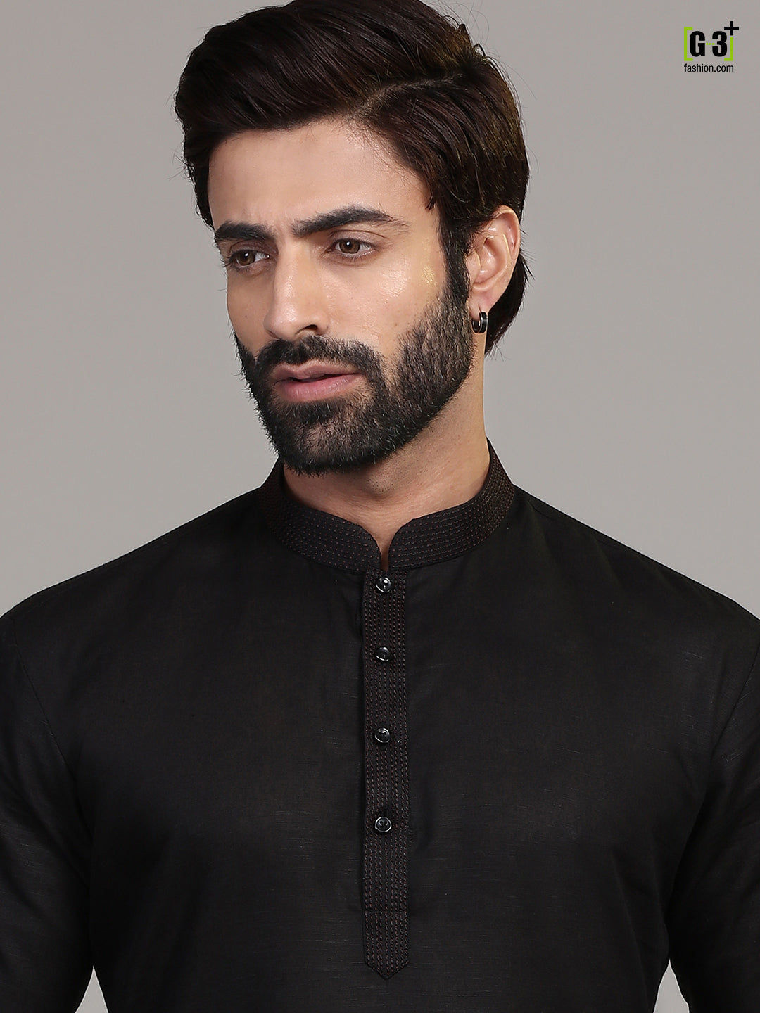 Festive wear black hue stand collar kurta suit