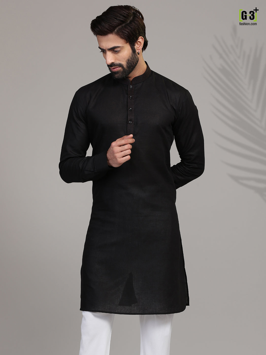 Festive wear black hue stand collar mens kurta