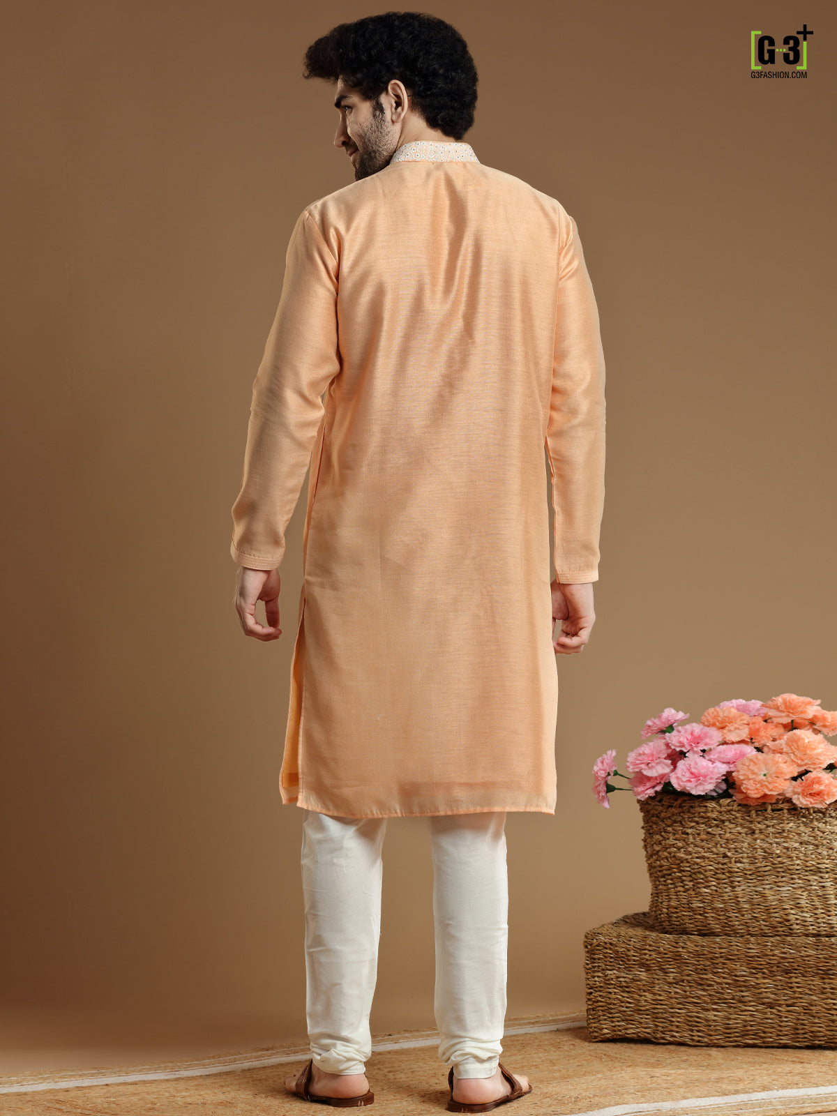 Festive wear peach color silk kurta suit
