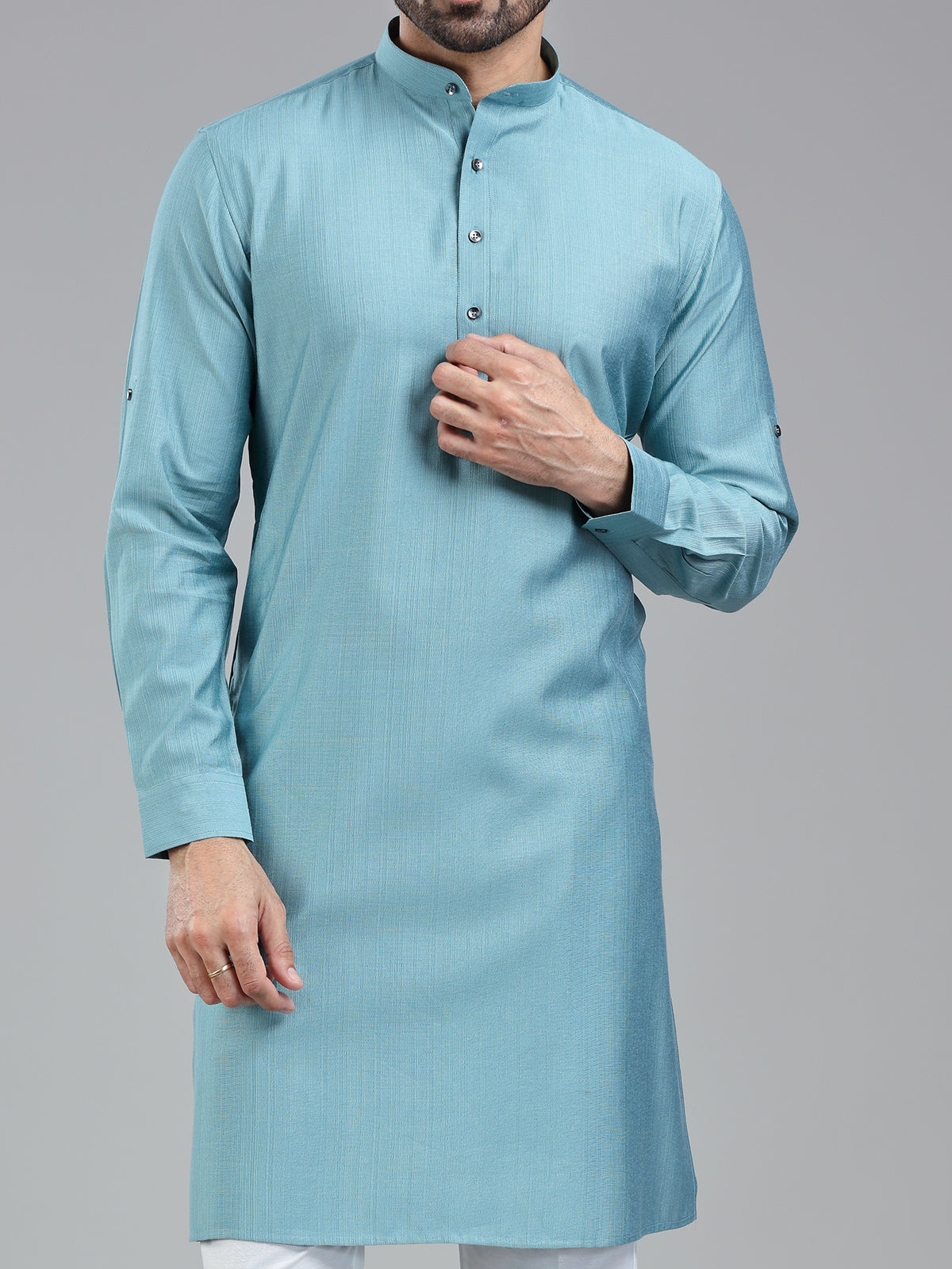 Firozi blue solid festive wear kurta for men