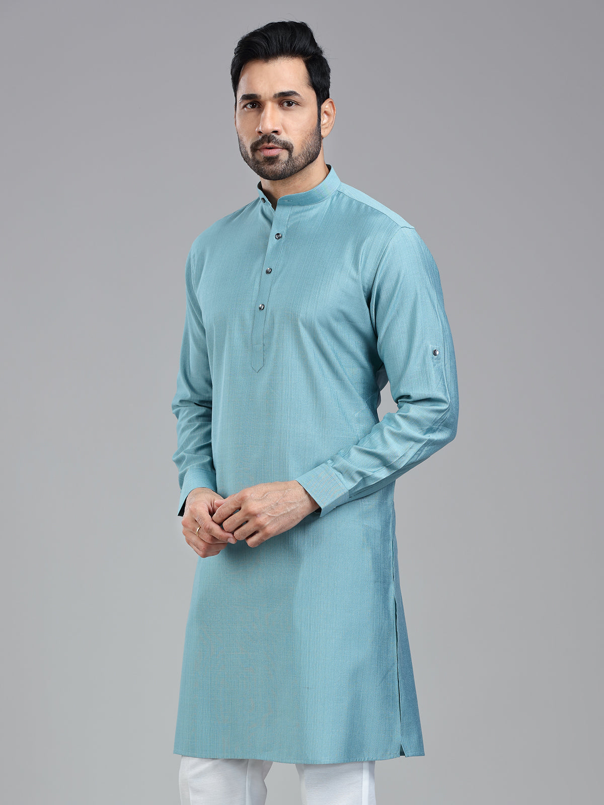 Firozi blue solid festive wear kurta for men