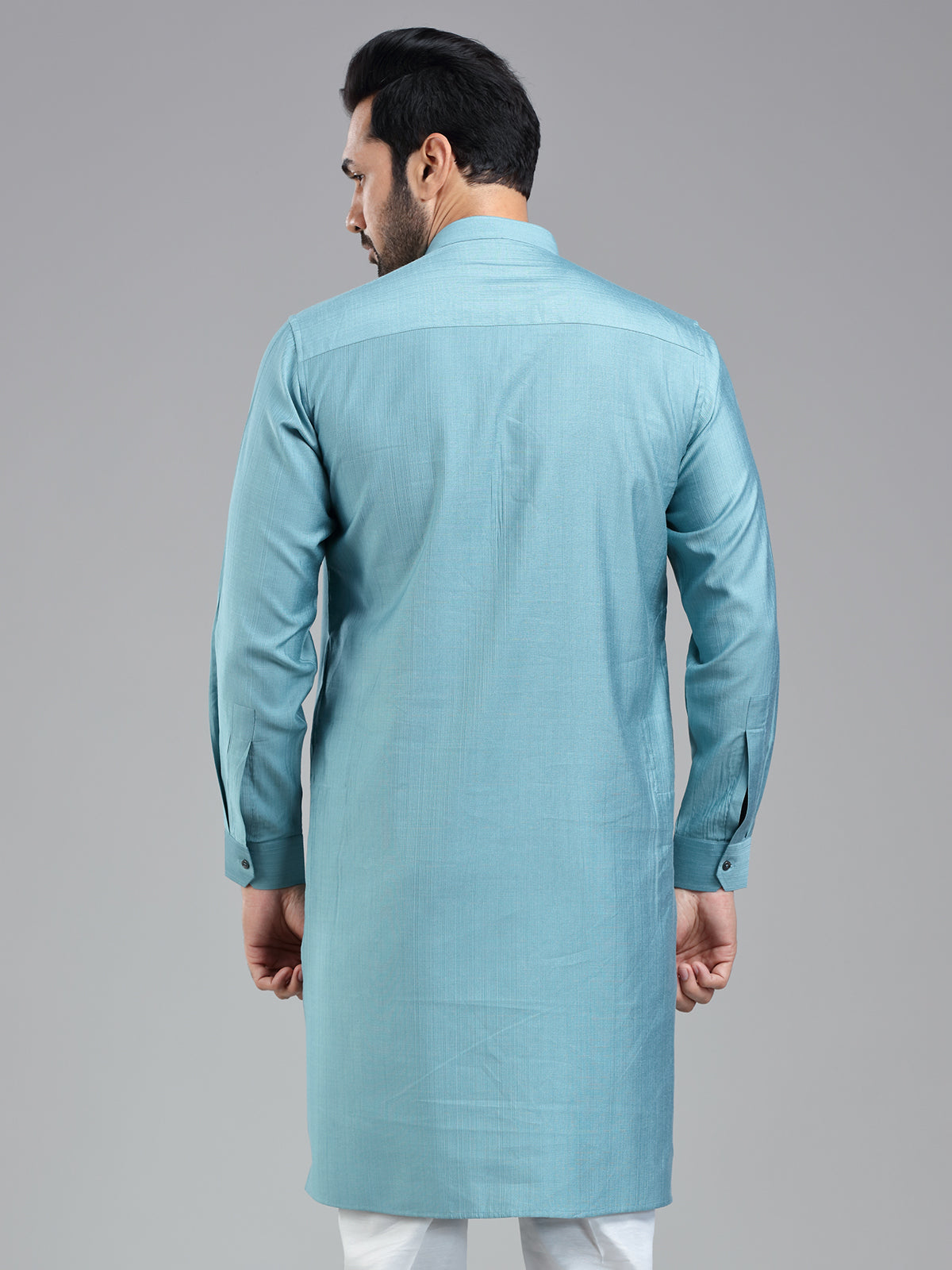 Firozi blue solid festive wear kurta for men