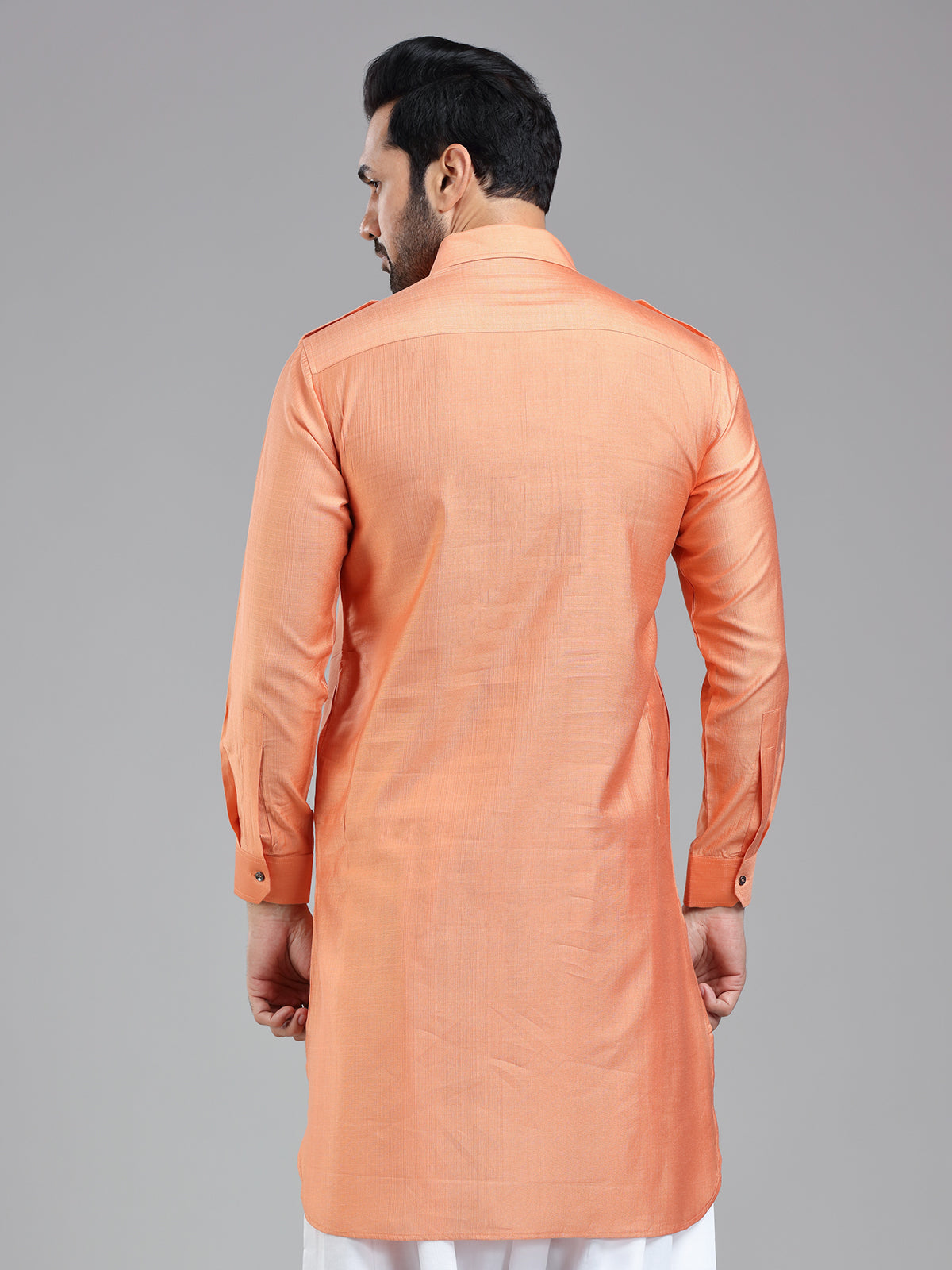 Freshy salmon peach pathani kurta for men