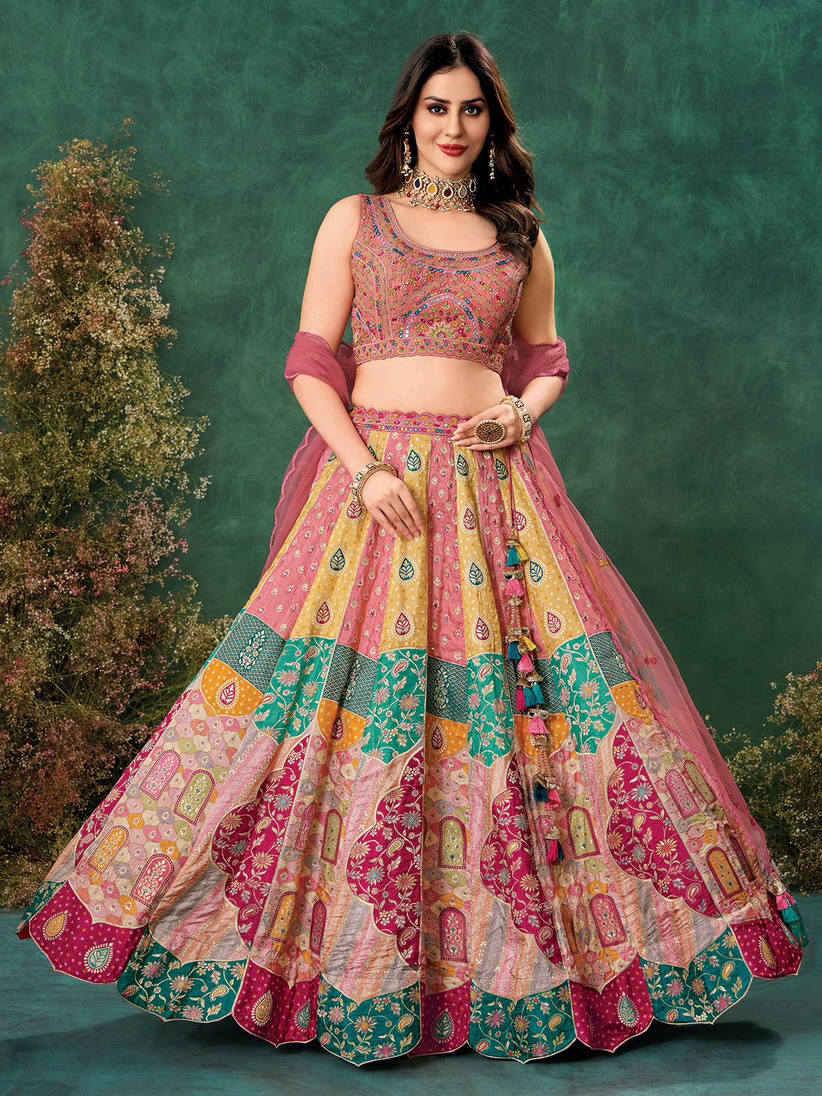 Gajari pink raw silk lehenga choli