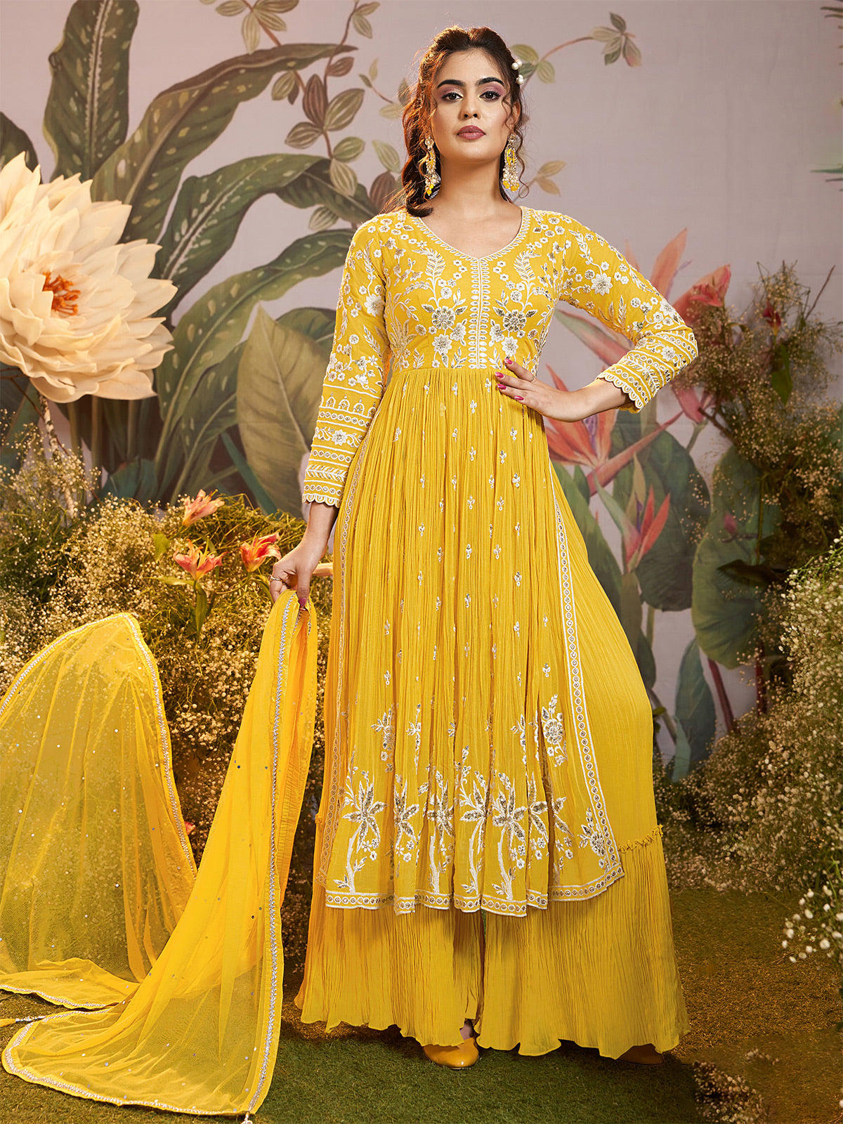 Georgette yellow haldi special palazzo suit