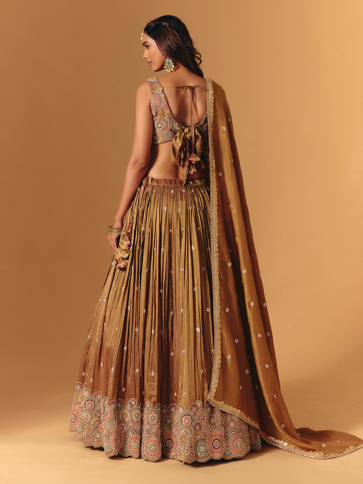 Gold silk designer cutdana bridal lehenga choli for women