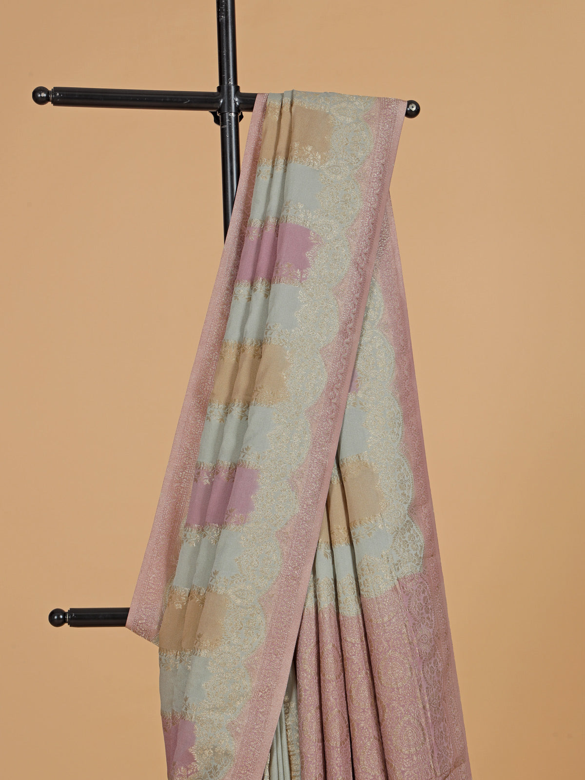 Gorgeous dusty light green georgette saree