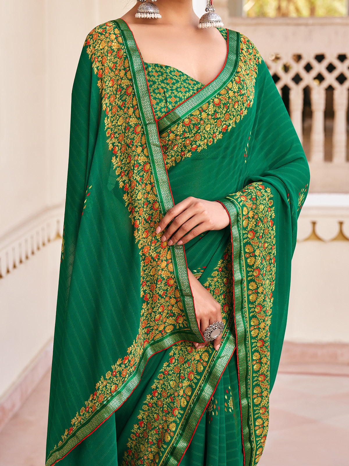 Green georgette saree for women party wear
