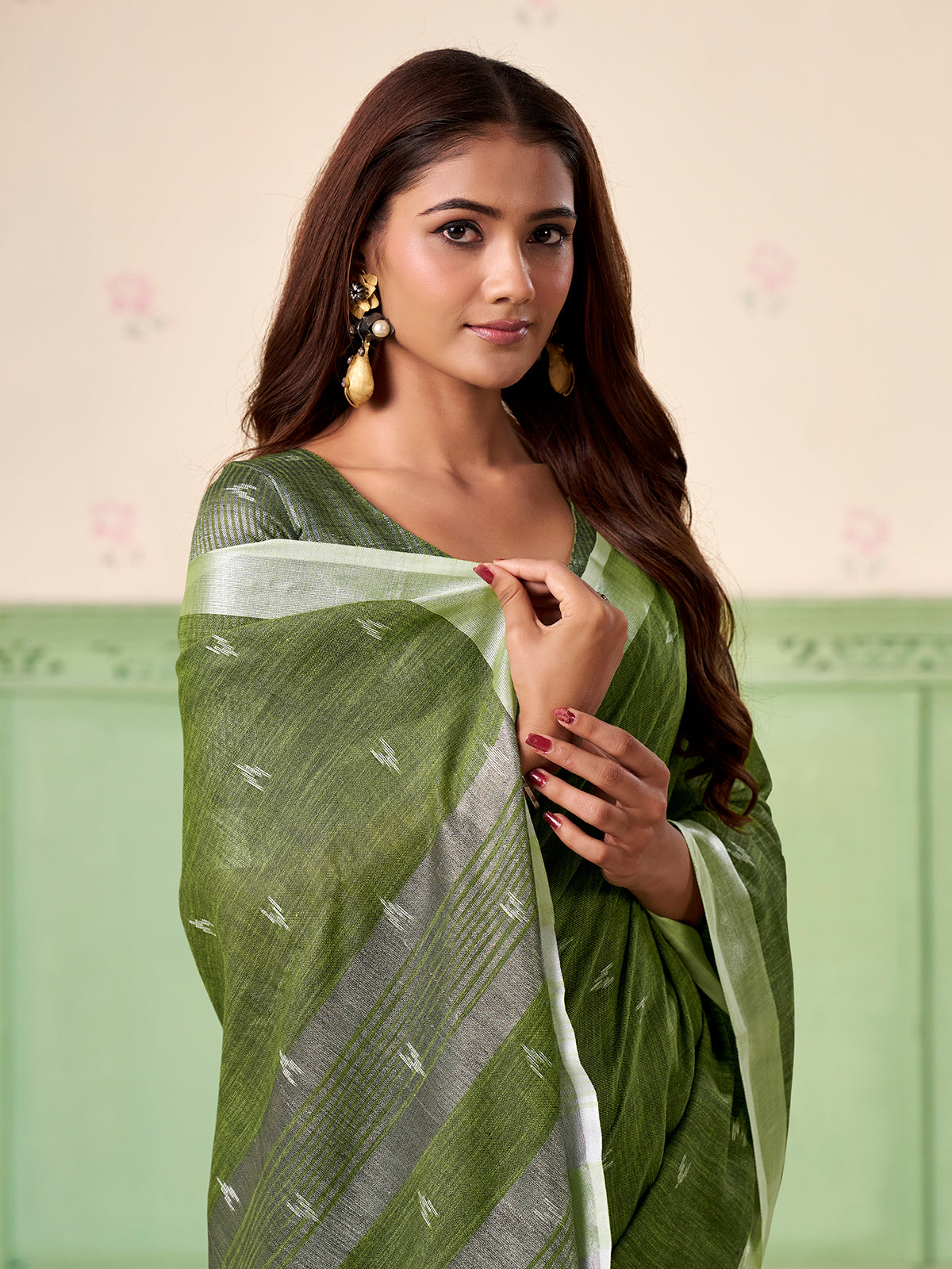 Green linen silk unstitched blouse design