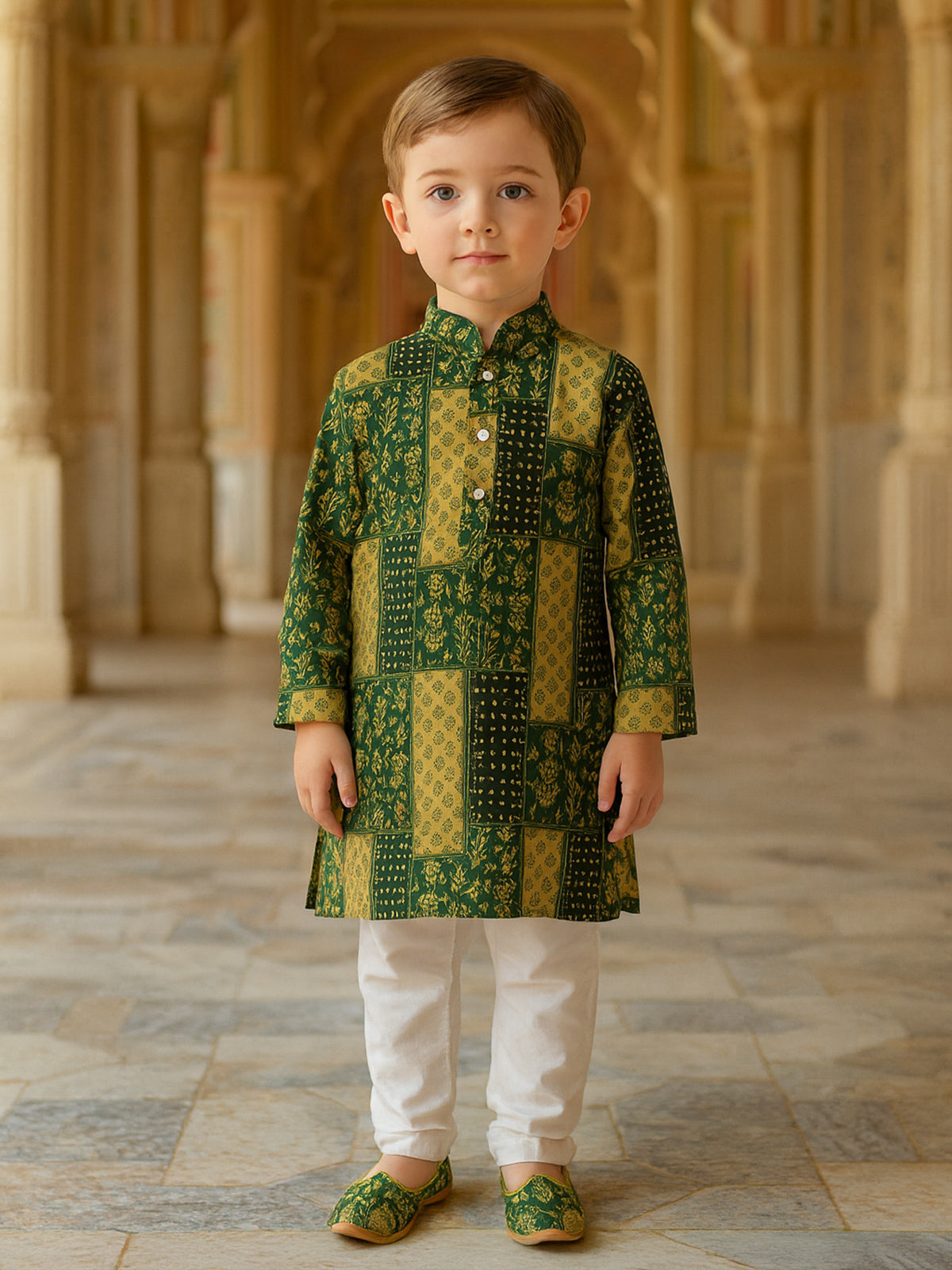 Green printed rayon kurta suit for festival