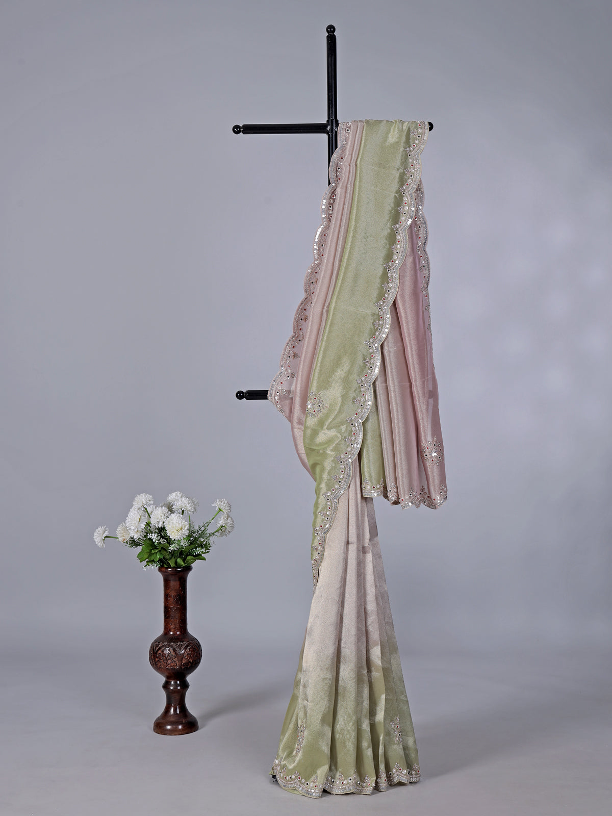 Green purple shaded tissue silk designer saree