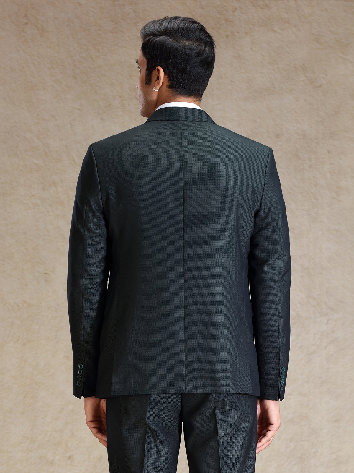 Green terry rayon notch lapel textured blazer