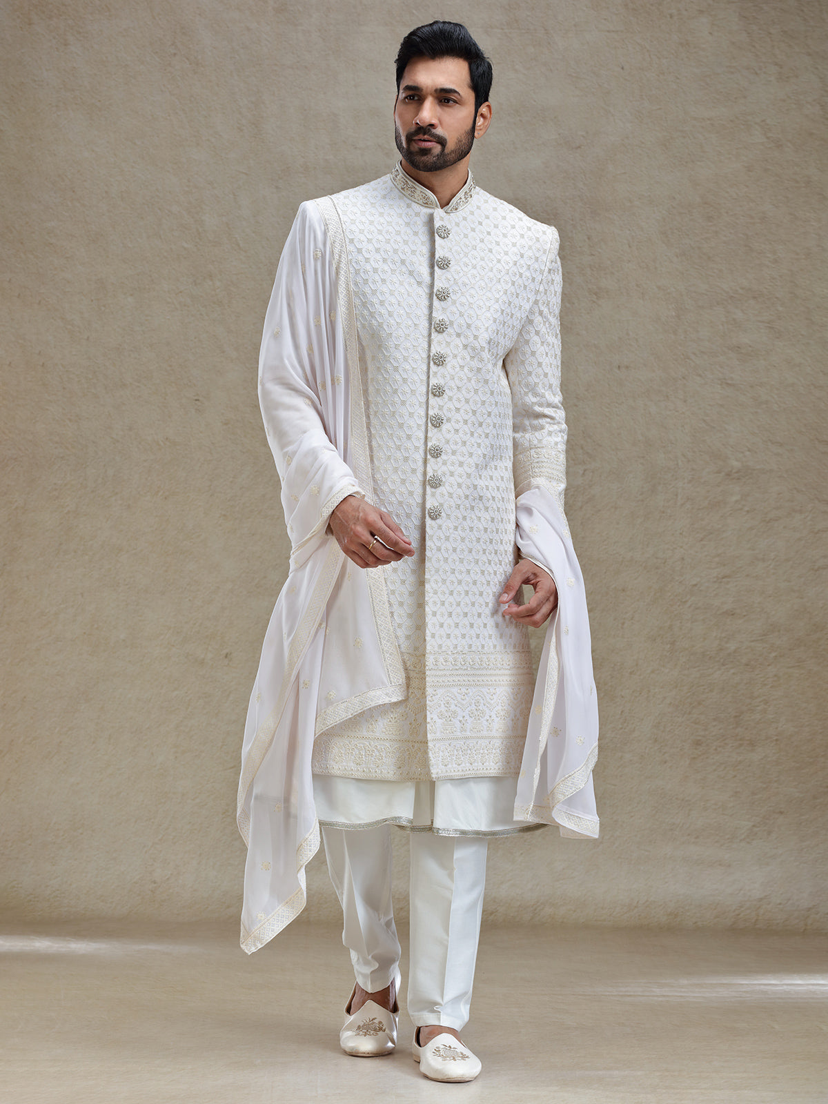 Ivory cream ethnic charm sherwani for men