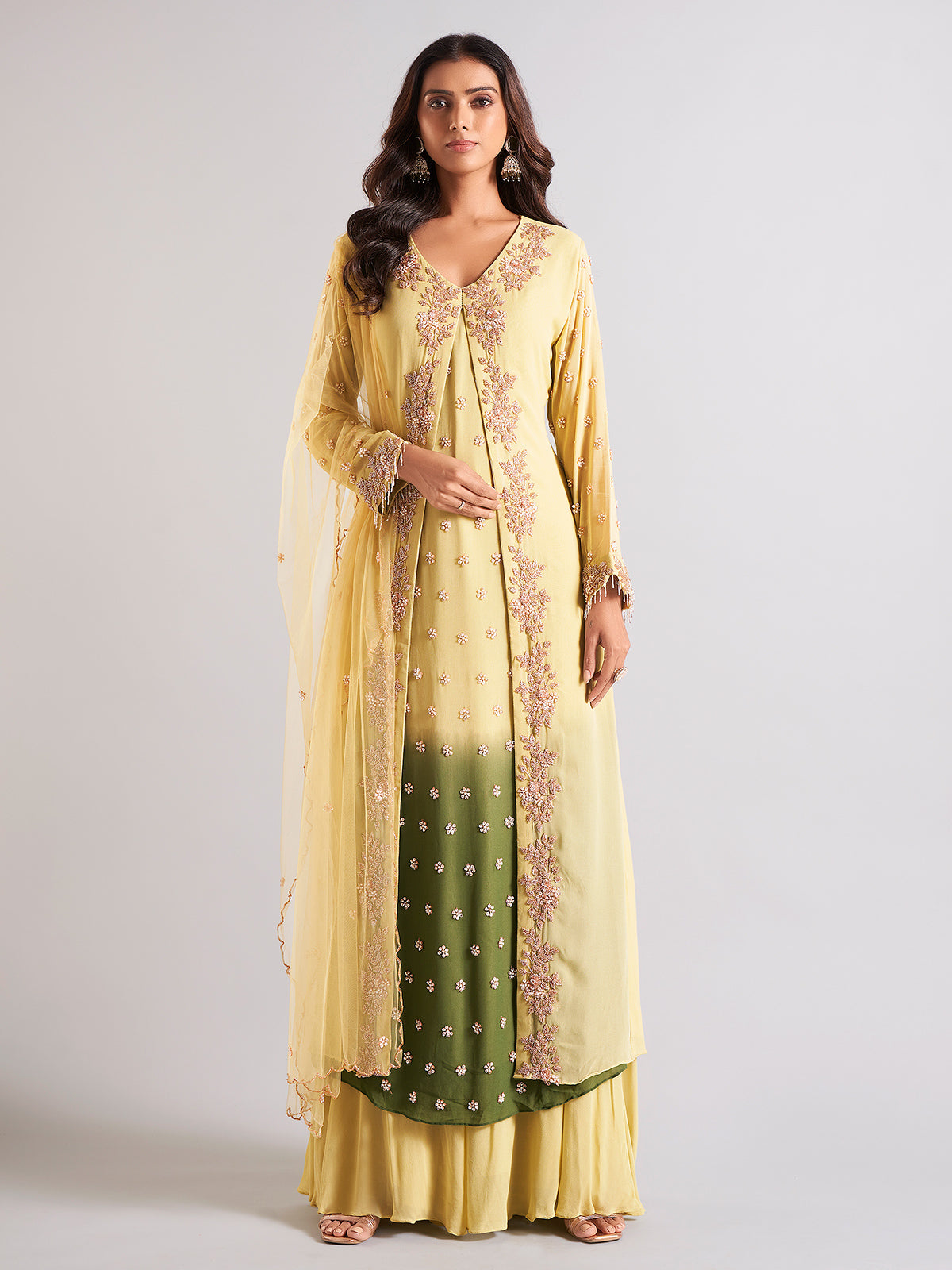 Khaki georgette palazzo salwar suit