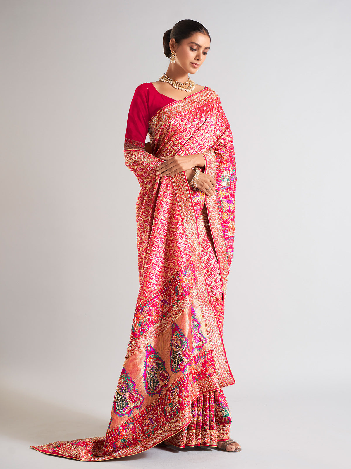 Magenta silk zari weaving saree