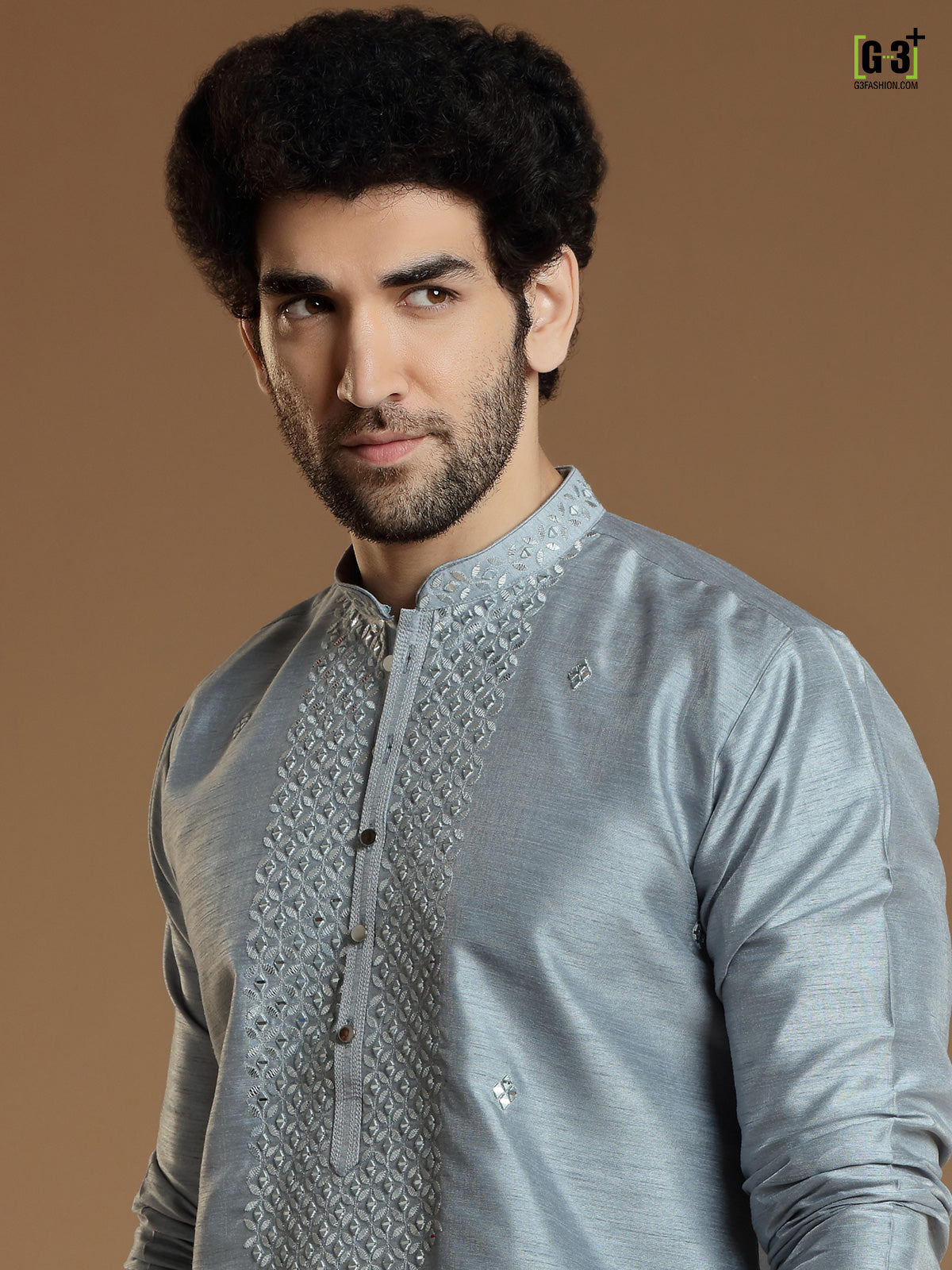 Latest silk kurta suit in grey color