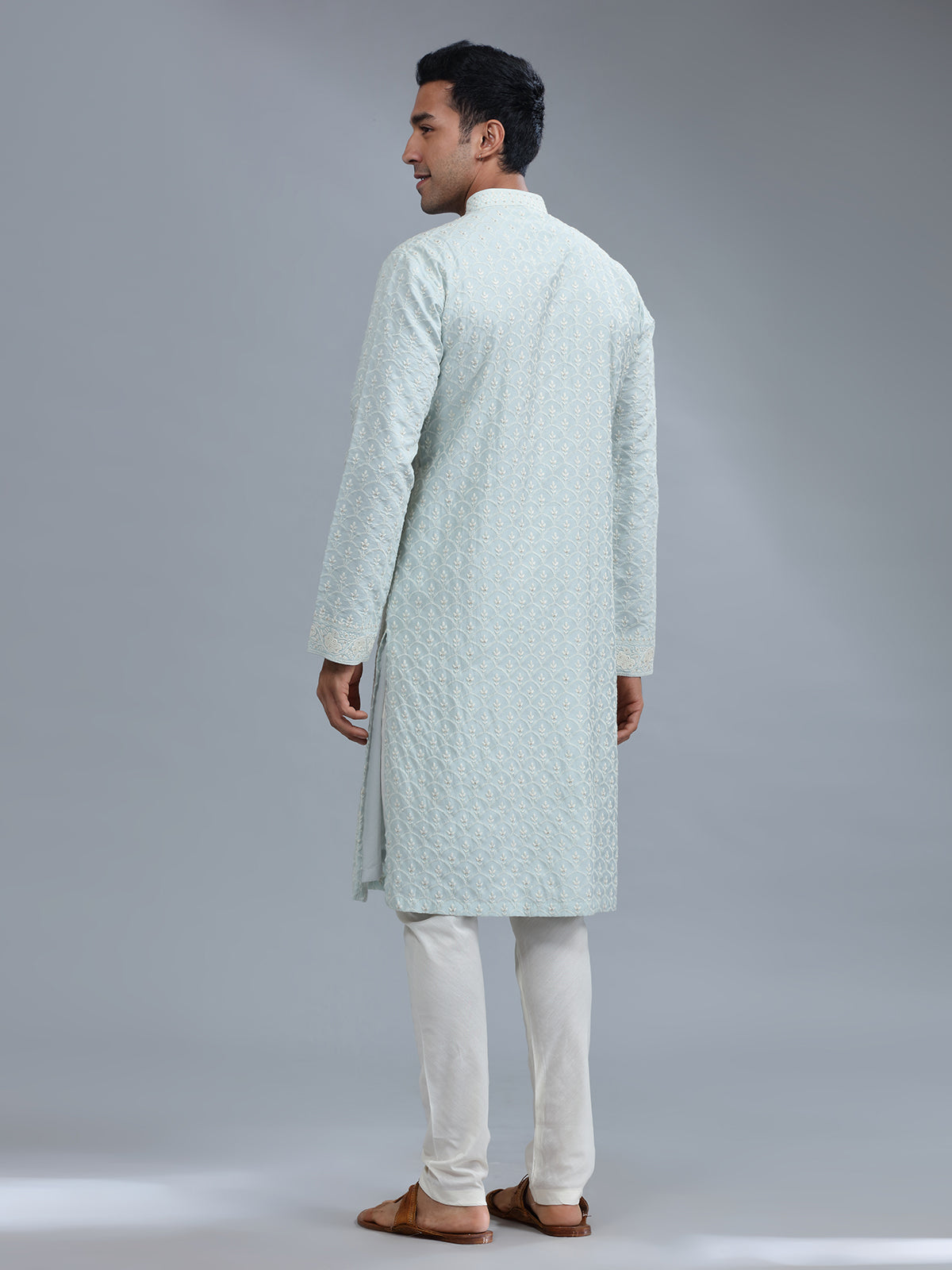 Latest silk sky blue kurta pajama